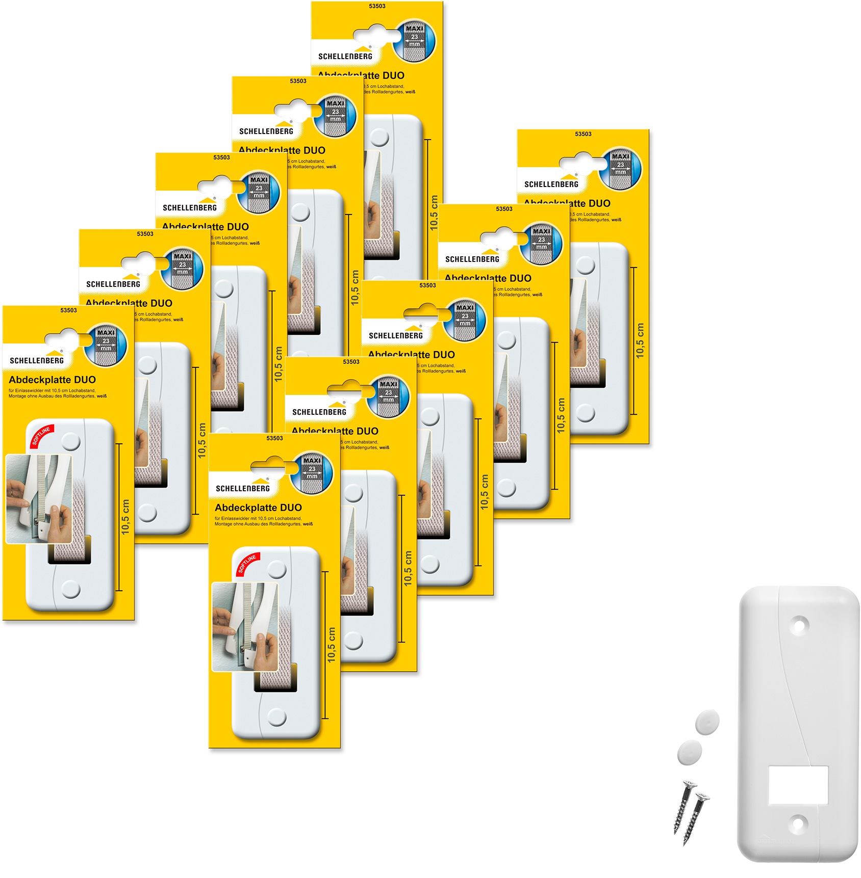 SCHELLENBERG Gurtwickler-Abdeckplatte "Duo Maxi, 10,5 cm Lochabstand, langlebig aus Kunststoff", 10 Stk., weiß, Abdeckblenden, Rollladen