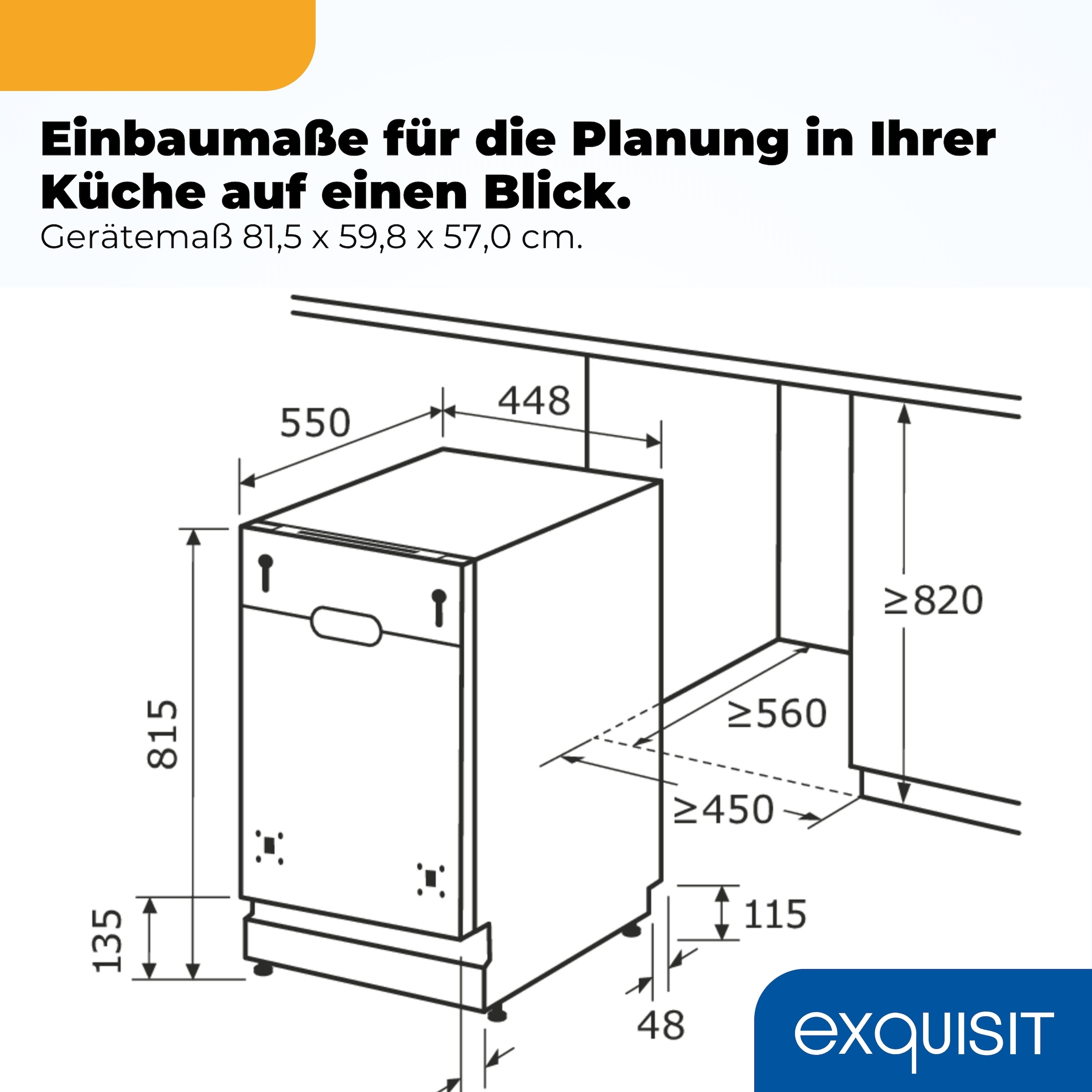 exquisit vollintegrierbarer Geschirrspüler 2109 »EGSP2109-ES-030Esilber« 11 l 9 tlg. Maßgedecke Kompakt, sparsam und komfortabel im Alltag