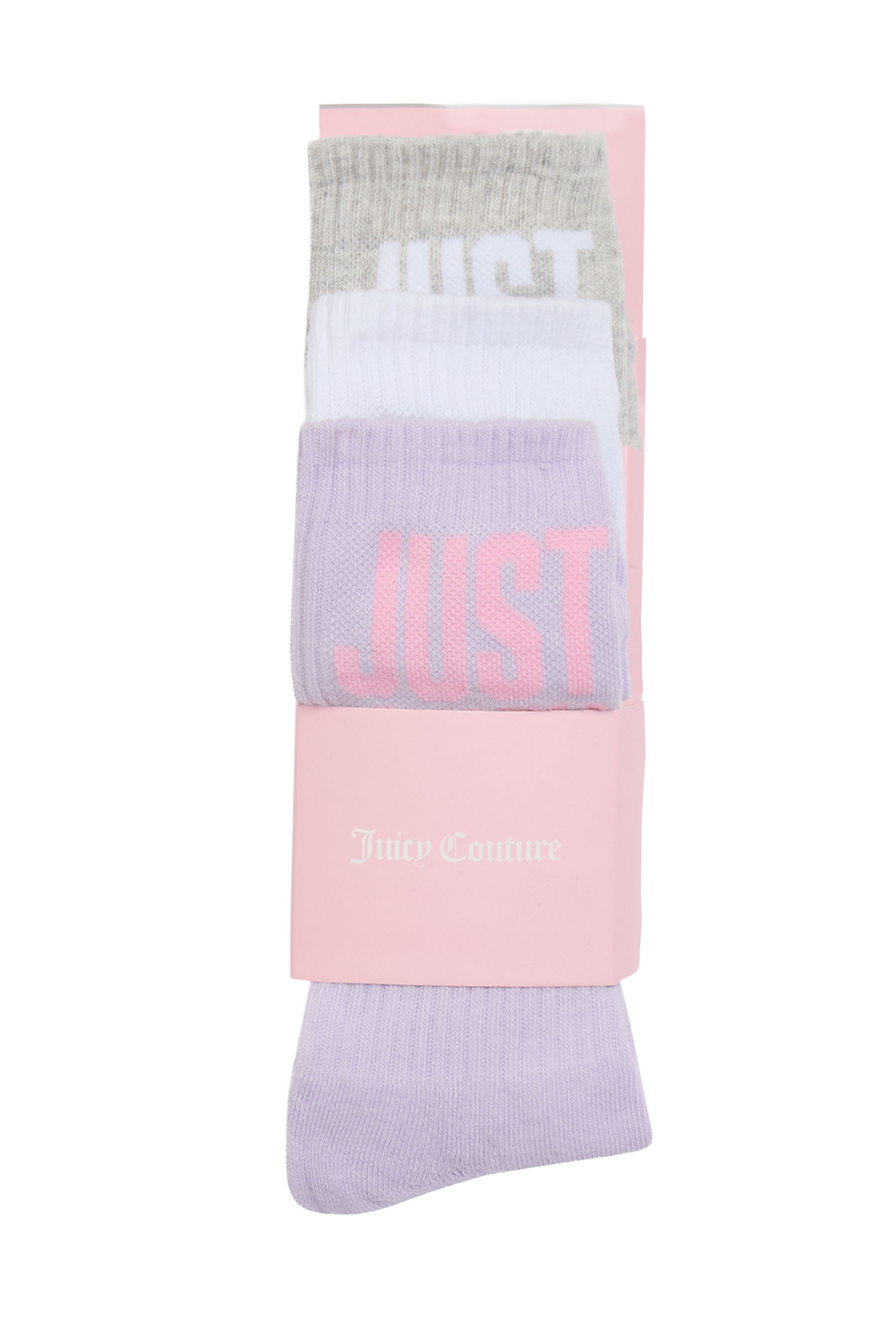 Juicy Couture Socken »CREW SOCK WITH JUST JUICY LOGO 3 PACK Damen«, Socken Damen, Schriftzug, mehrfarbig, Strümpfe, Sportsocken, Sale