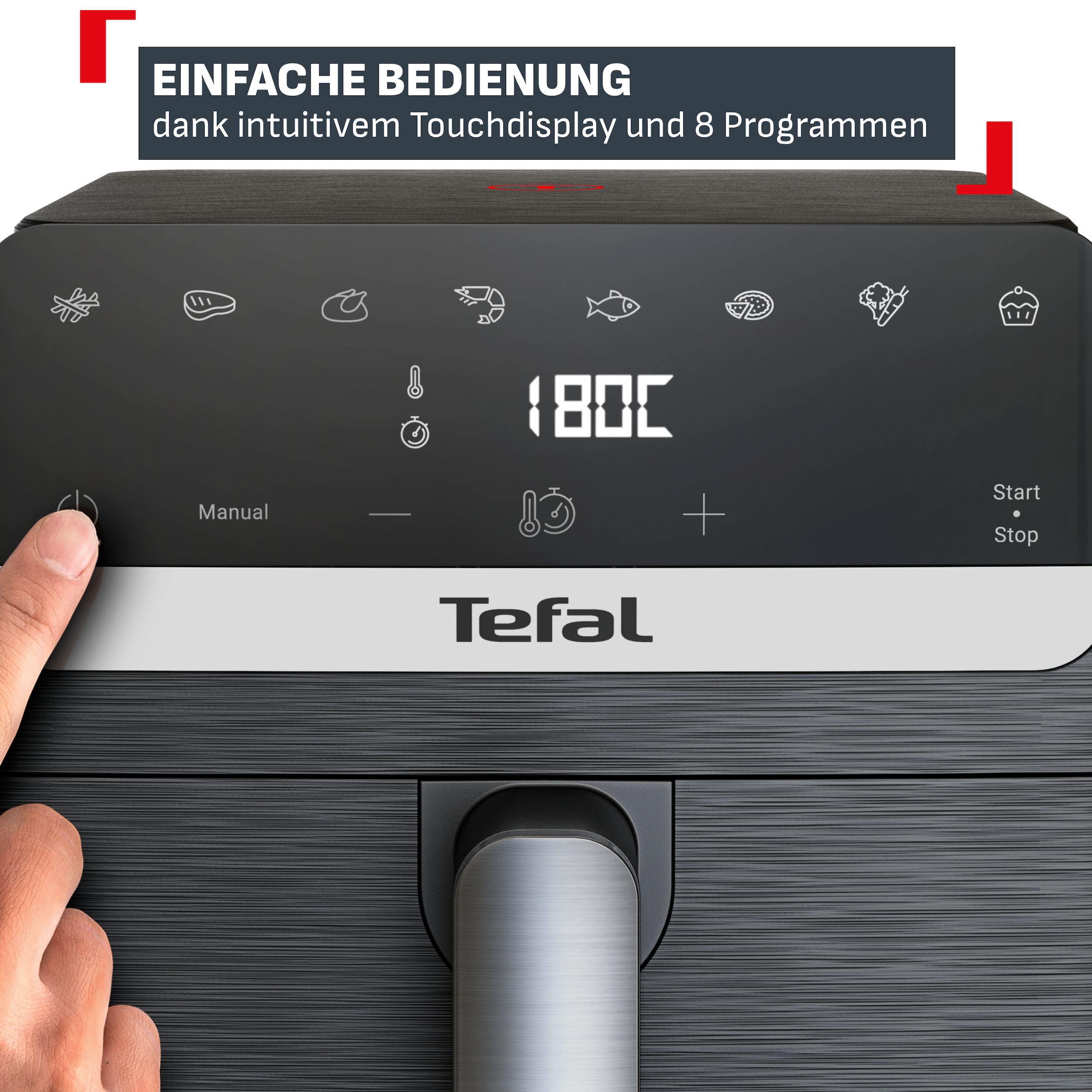 Tefal Heißluftfritteuse »EY8618 Easy Fry Mega Compact« platzsparendes Design, 7,5 L, 8 Portionen, intuitiver Touchscreen