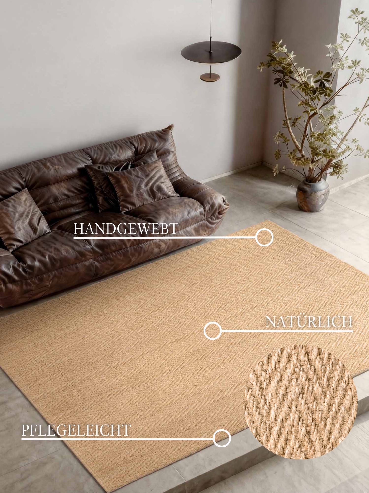 Teppich VILLEROY & BOCH "Mirabelle", natur, gold, B:160cm H:10mm L:230cm, Jute, Teppiche, Teppich, Jute, Natur, Wohnzimmer, Esszimmer, Schlafzimmer, Fischgrätendesign 2