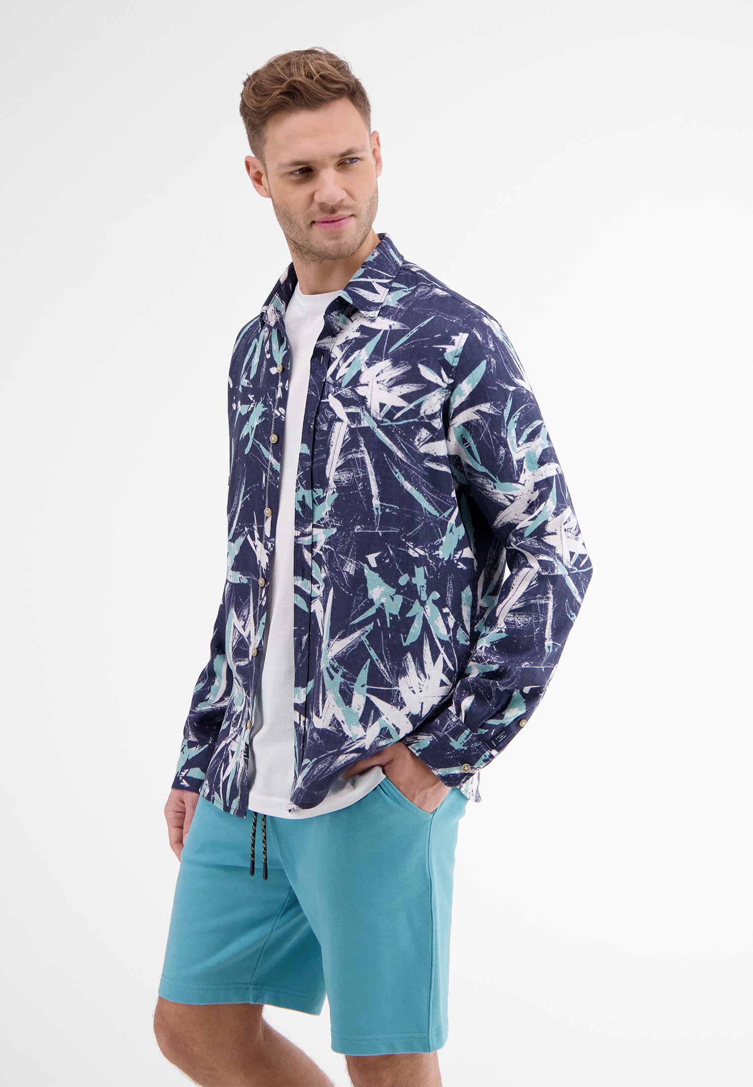 Thumbnail - LERROS Langarmhemd "Leinenhemd mit floralem AOP"