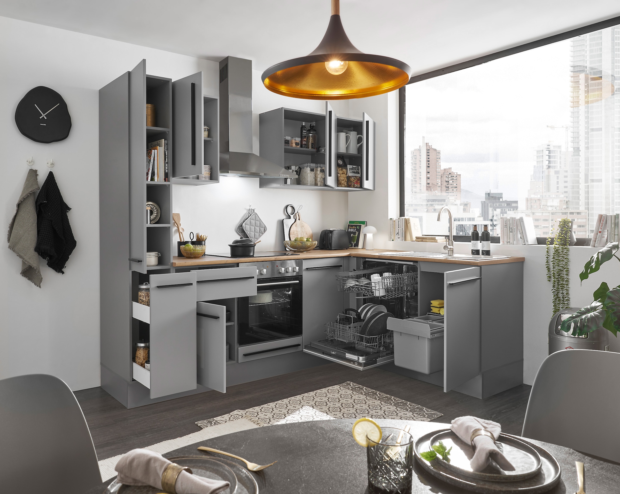 BASIC by Balculina Winkelküche »Denver, Küche BxHxT 250/115 x 211 x 60«, Breite 250 cm, wahlweise mit E-Geräten und Induktion
