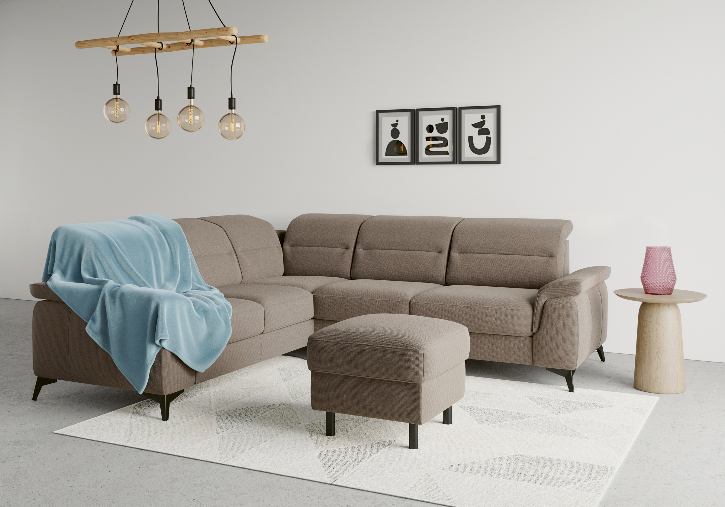 sit&more Ecksofa »Sinatra L-Form«, optinal mit Kopfteilverstellung und Armteilfunktion, Metallfüße