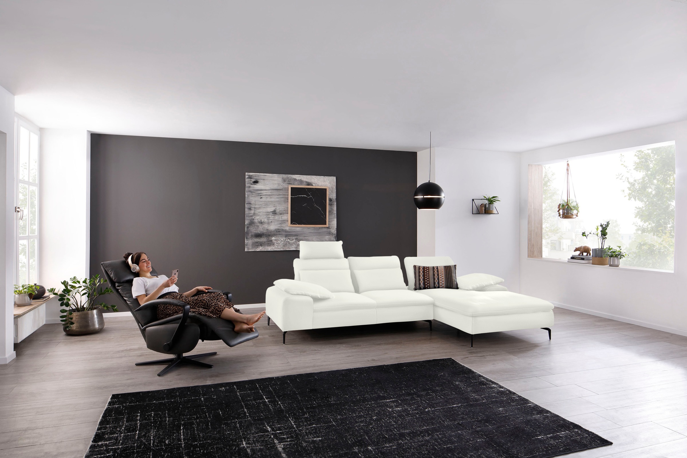 W.SCHILLIG Ecksofa »valentinoo, Designsofa, bequem, elegant und zeitlos, L-Form«, (Set), inklusive Hocker, mit Sitztiefenverstellung, Breite 299 cm