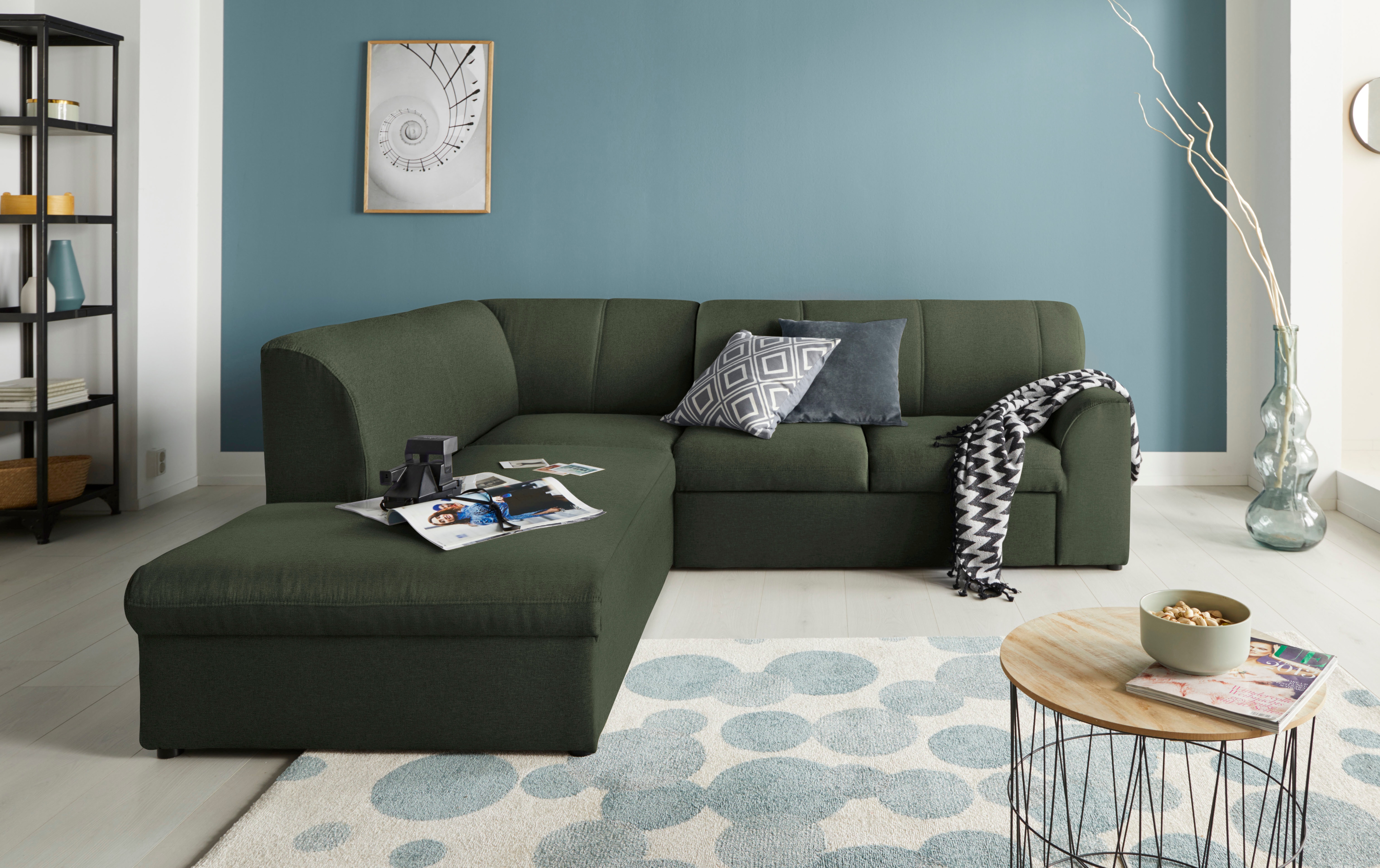 DOMO collection "Topper zeitlos elegant, kompakte StellmaßeL-Form" mit Ottomane, wahlweise mit Schlaffunktion