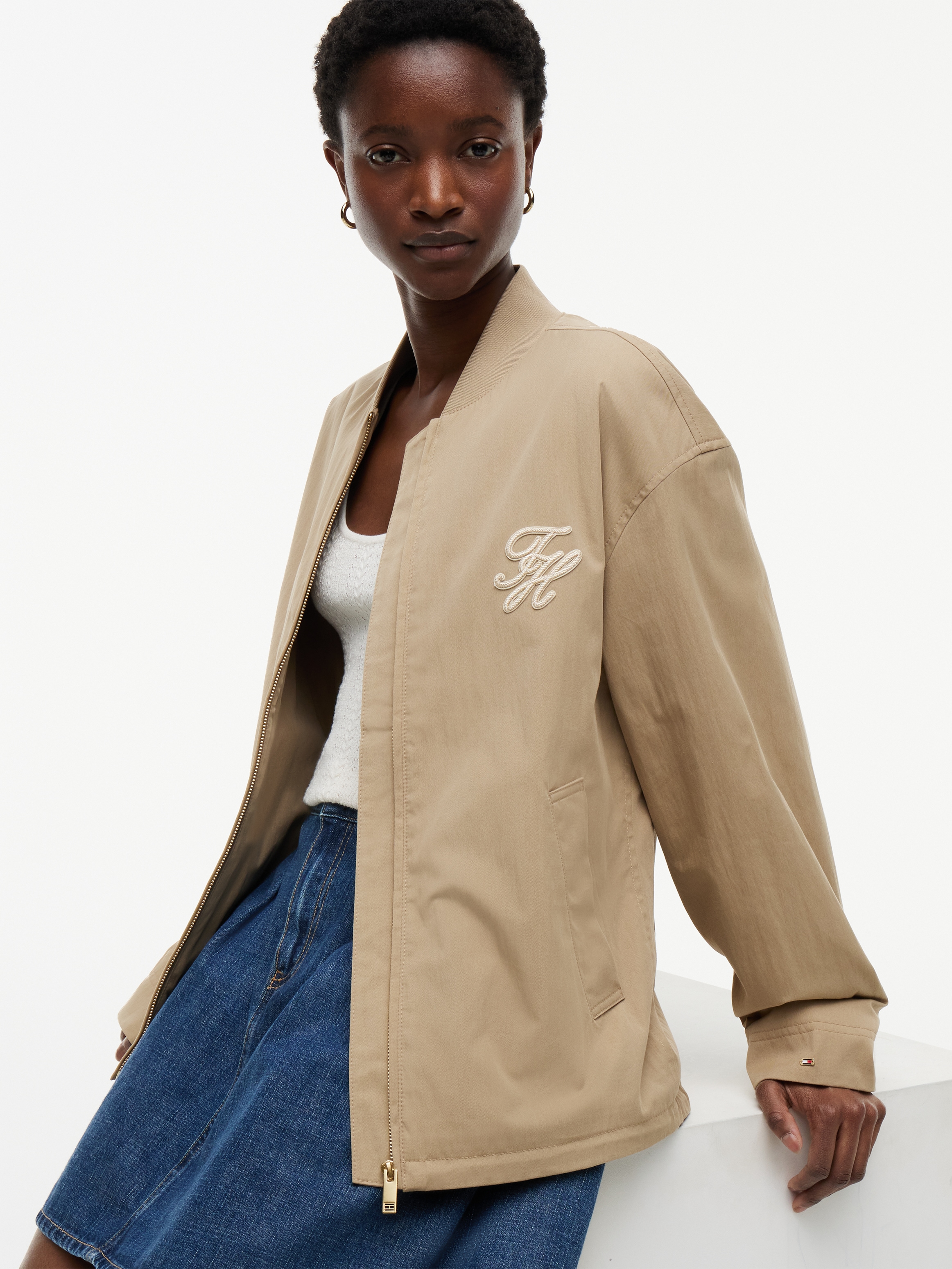 Tommy Hilfiger Bomberjacke »COTTON BOMBER« ohne Kapuze Baumwollmischung, mit Logostickerei