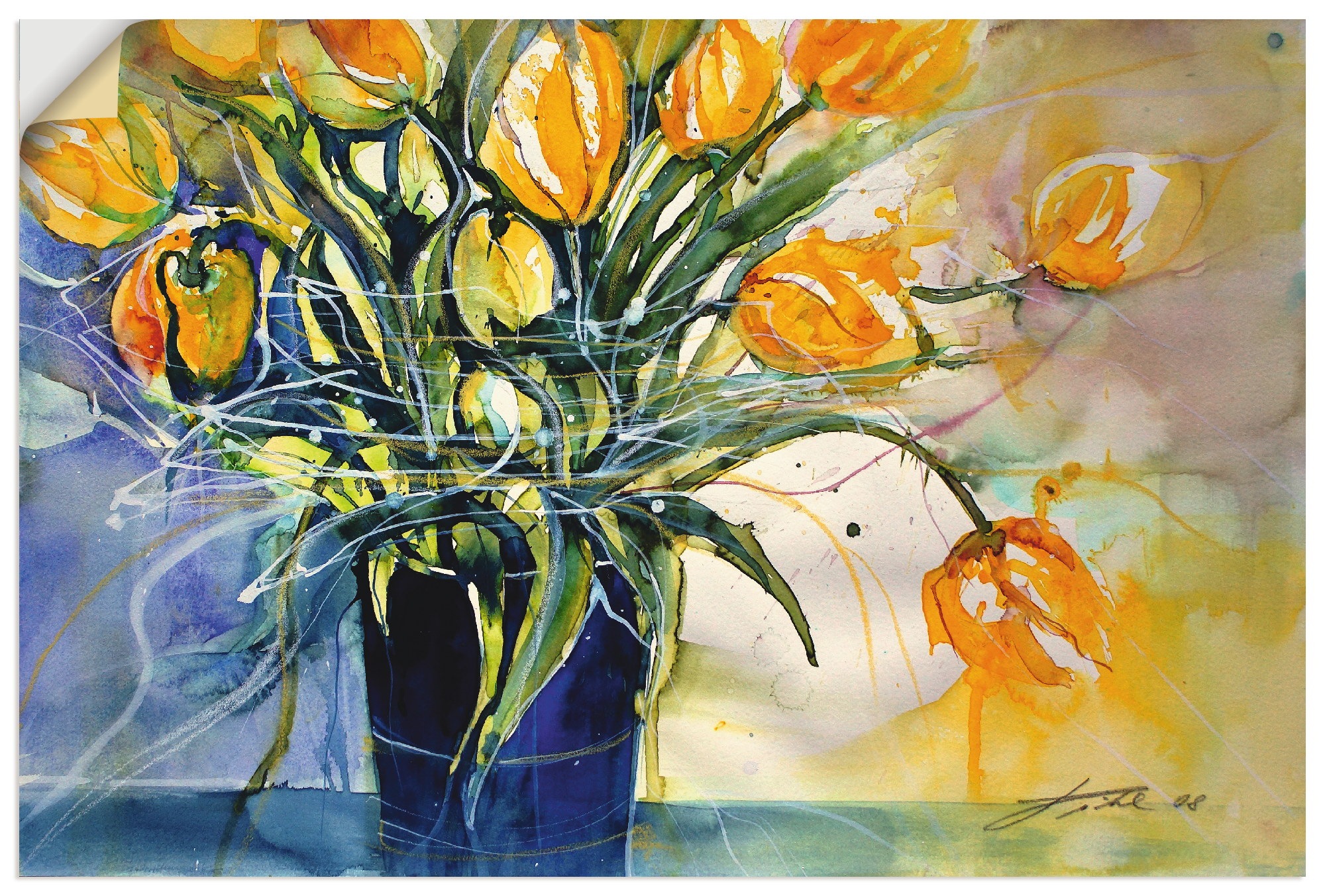 Black Friday Artland Wandbild »Gelbe Tulpen in schwarzer Vase«,  Arrangements, (1 St.), als Alubild, Leinwandbild, Wandaufkleber oder Poster  in versch. Größen | BAUR