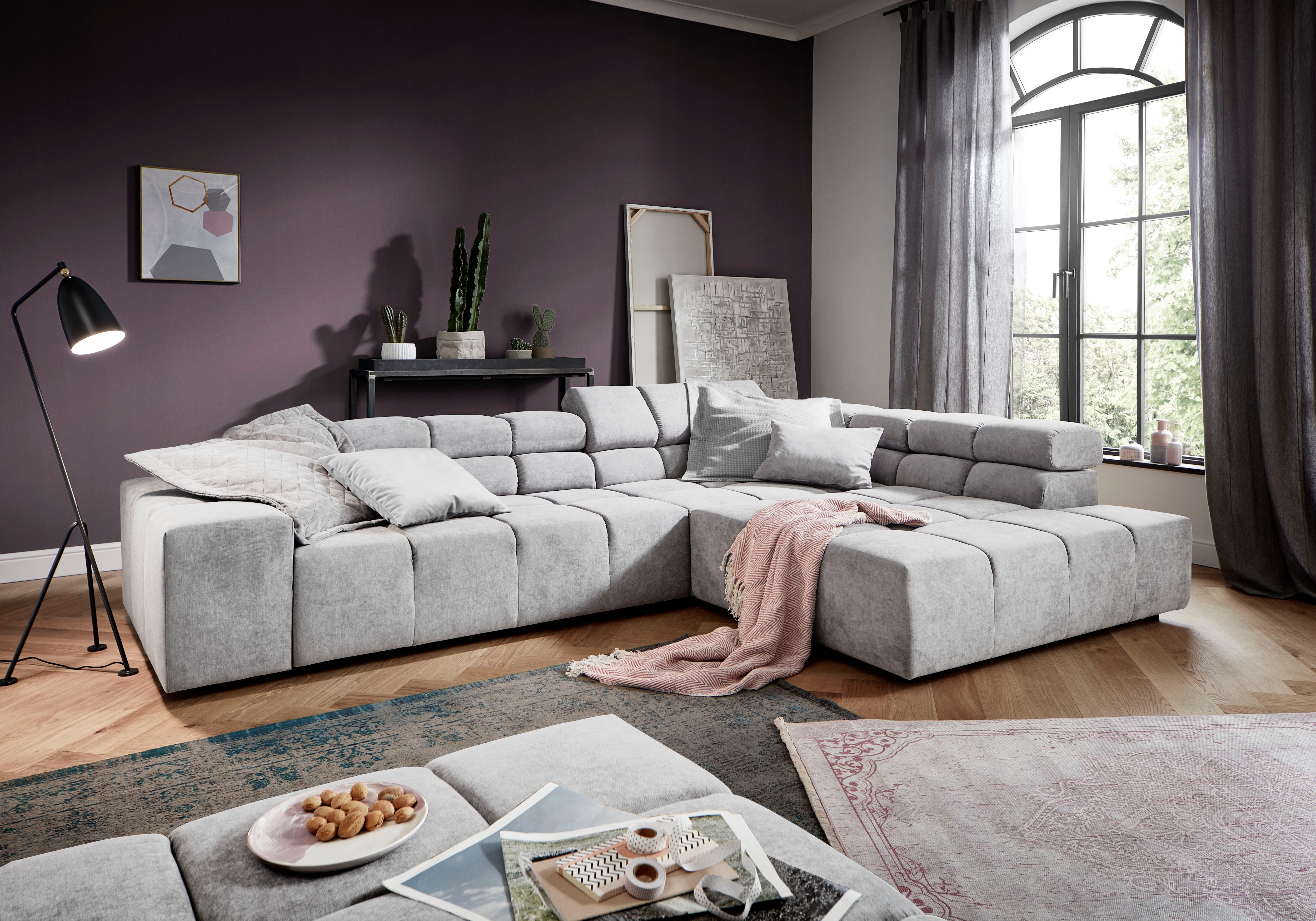 Home affaire Ecksofa "Ancona, Ecksofa, incl. Kopfteilverstellung, Breite 319 cm, L-Form" wahlweise motorische Sitztiefenverstellung, auch in Cord + Easy Care