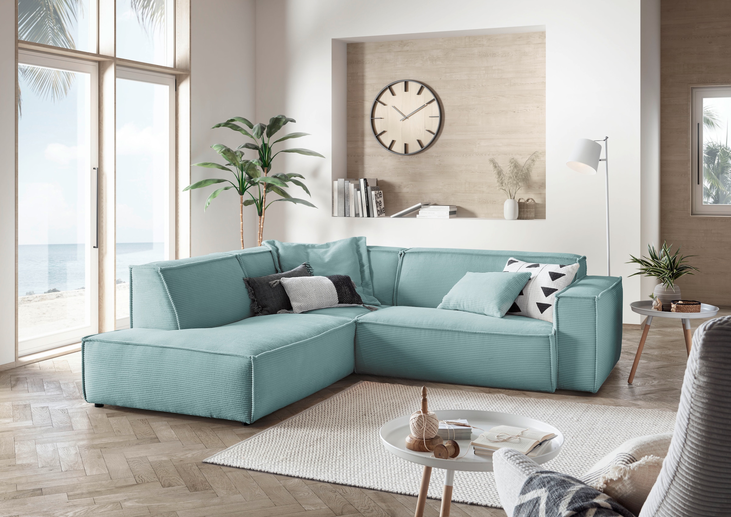 3C Candy Ecksofa »Matteo in elegant, kubischer Formensprache, bequem, L-Form«, mit auffälliger Kedernaht, Cord-Bezug, Lounge-Charakter, OTTOs Choice