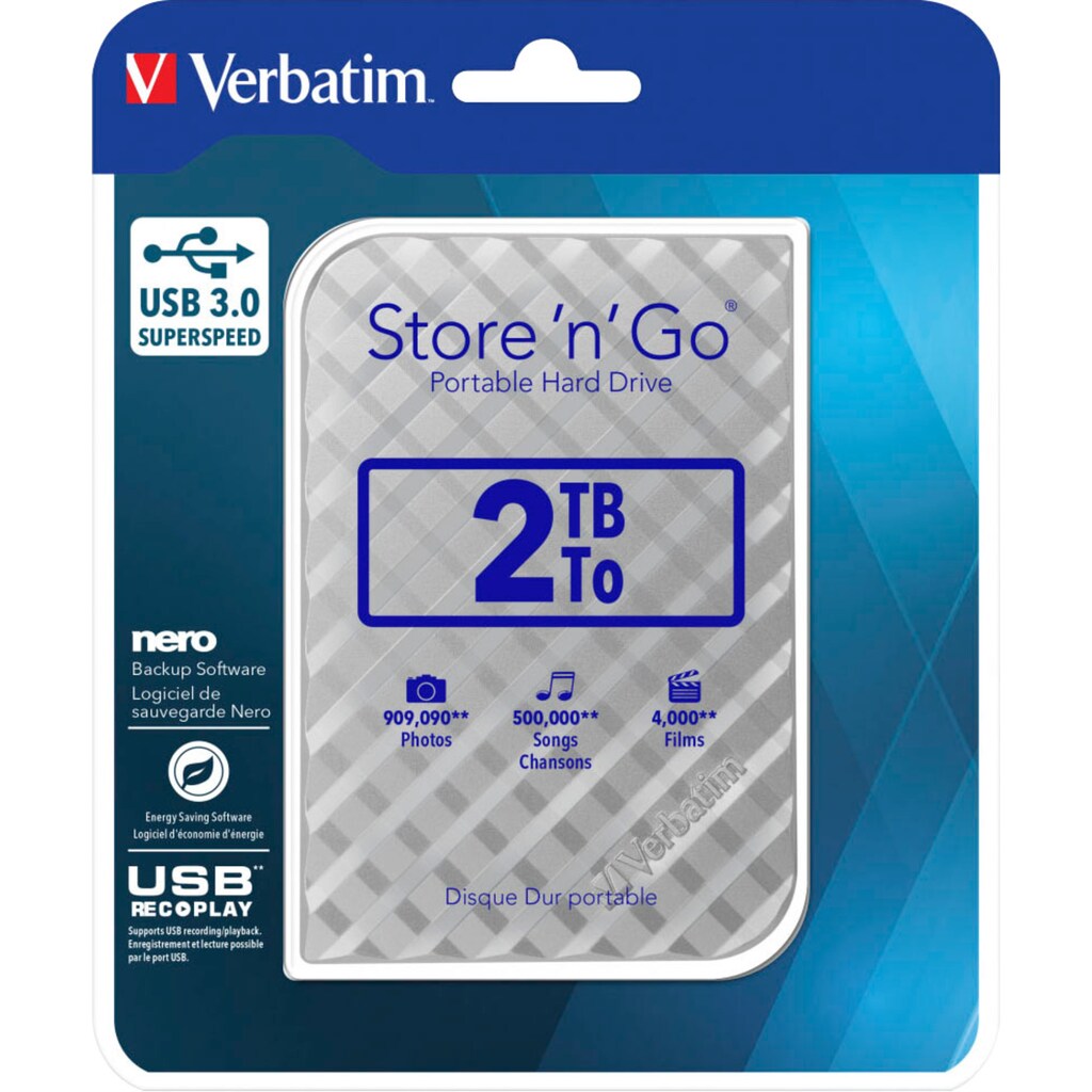 Verbatim externe HDD-Festplatte »Store 'n' Go USB 3.0«, Anschluss USB 3.0-USB 2.0