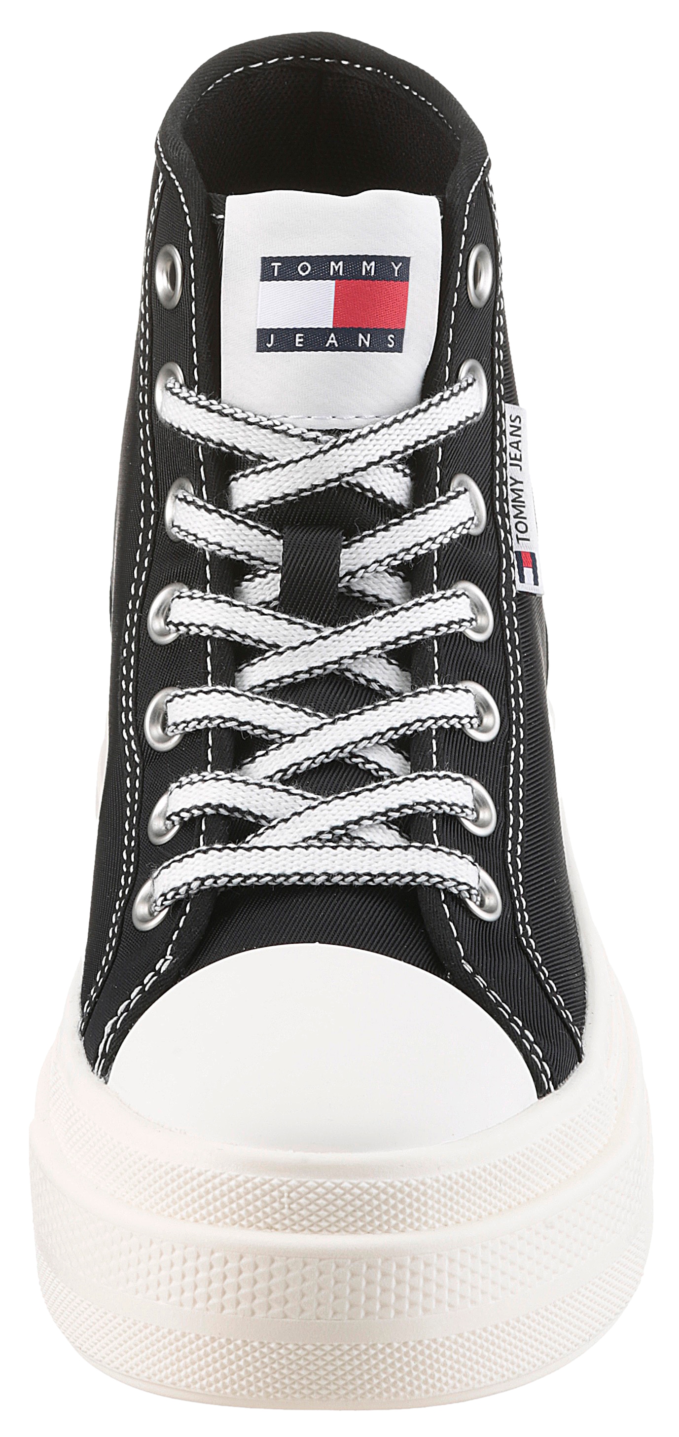 Tommy Jeans Plateausneaker »TJW FOXING FLATFORM SNEAKER HIGH«, Freizeitschuh, Schnürboots, High Top-Sneaker mit Kontrastnähten