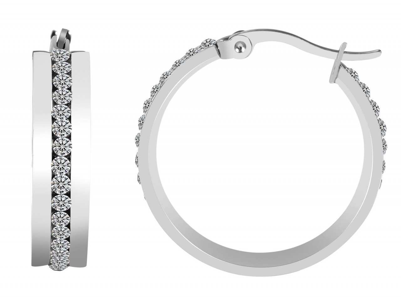 Paar Creolen ADELIA´S "Damen Creolen aus poliertem Edelstahl und Strass Ø 25 mm", silber, Ohrringe, Damen, Damen, Edelstahl 5