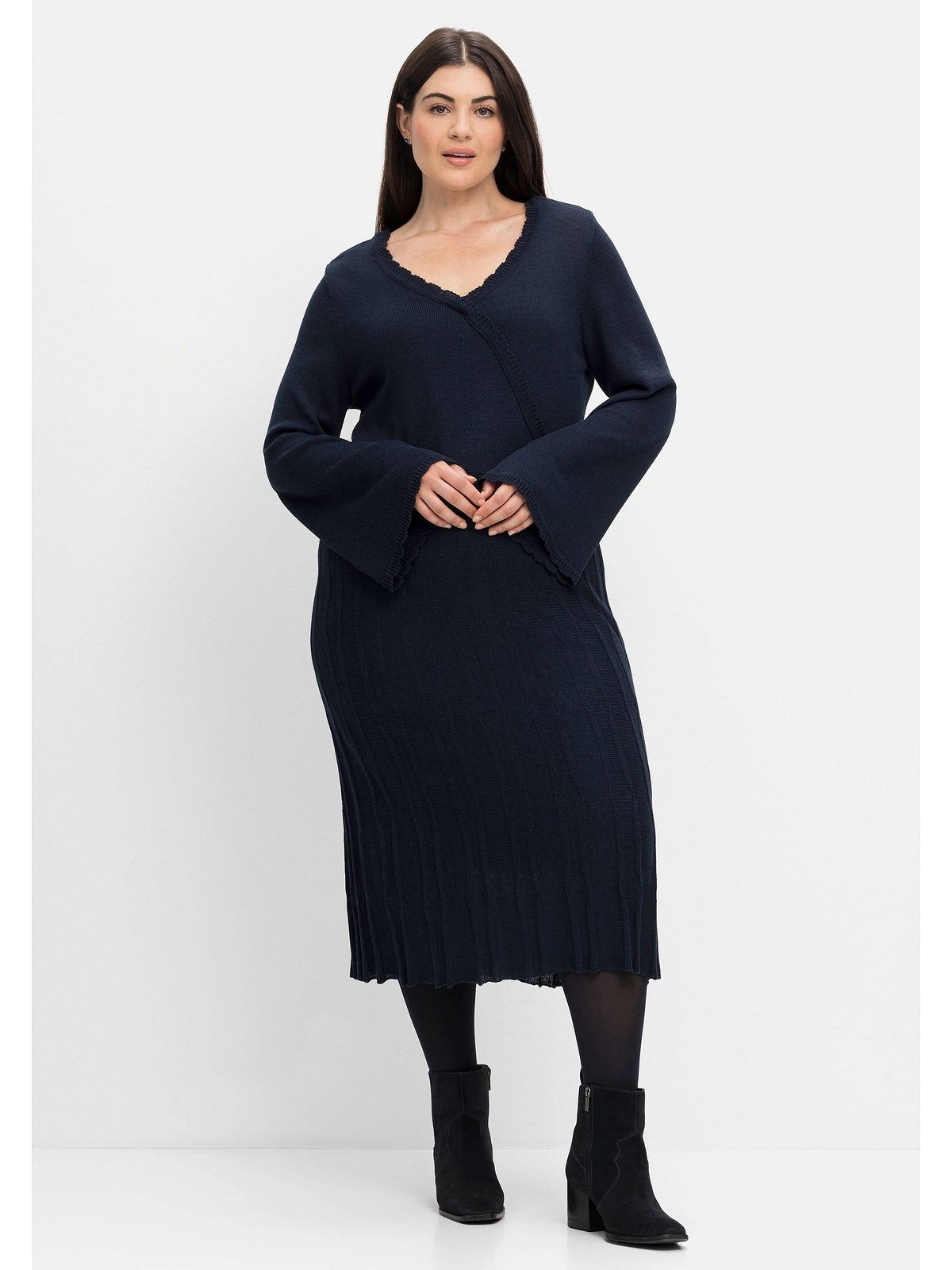 Sheego Strickkleid »Große Größen«, in Wickeloptik, mit Jersey-Unterkleid  für bestellen | BAUR | Sweatkleider