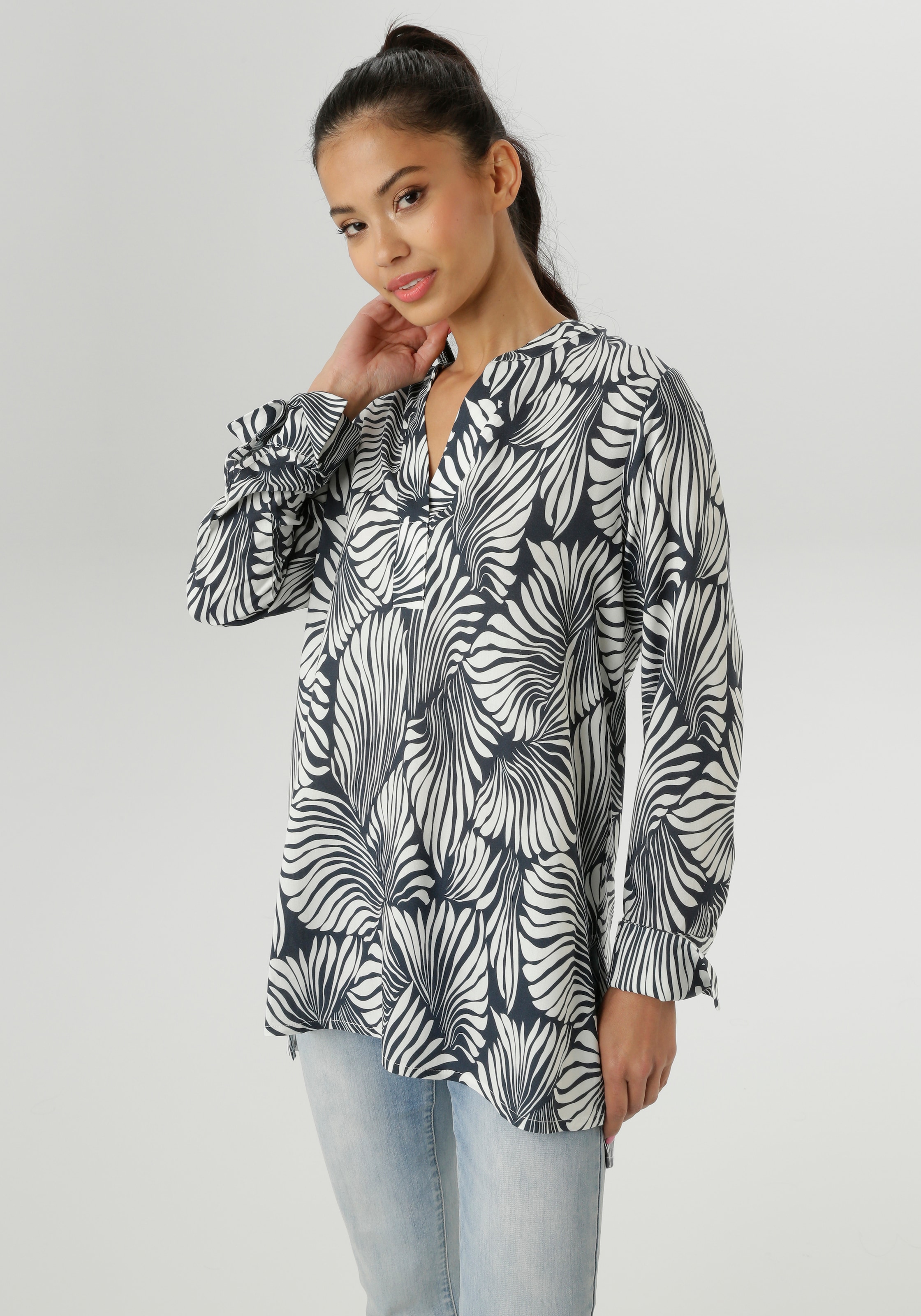 Aniston SELECTED Schlupfbluse mit plakativen Blätterdruck allover günstig online kaufen