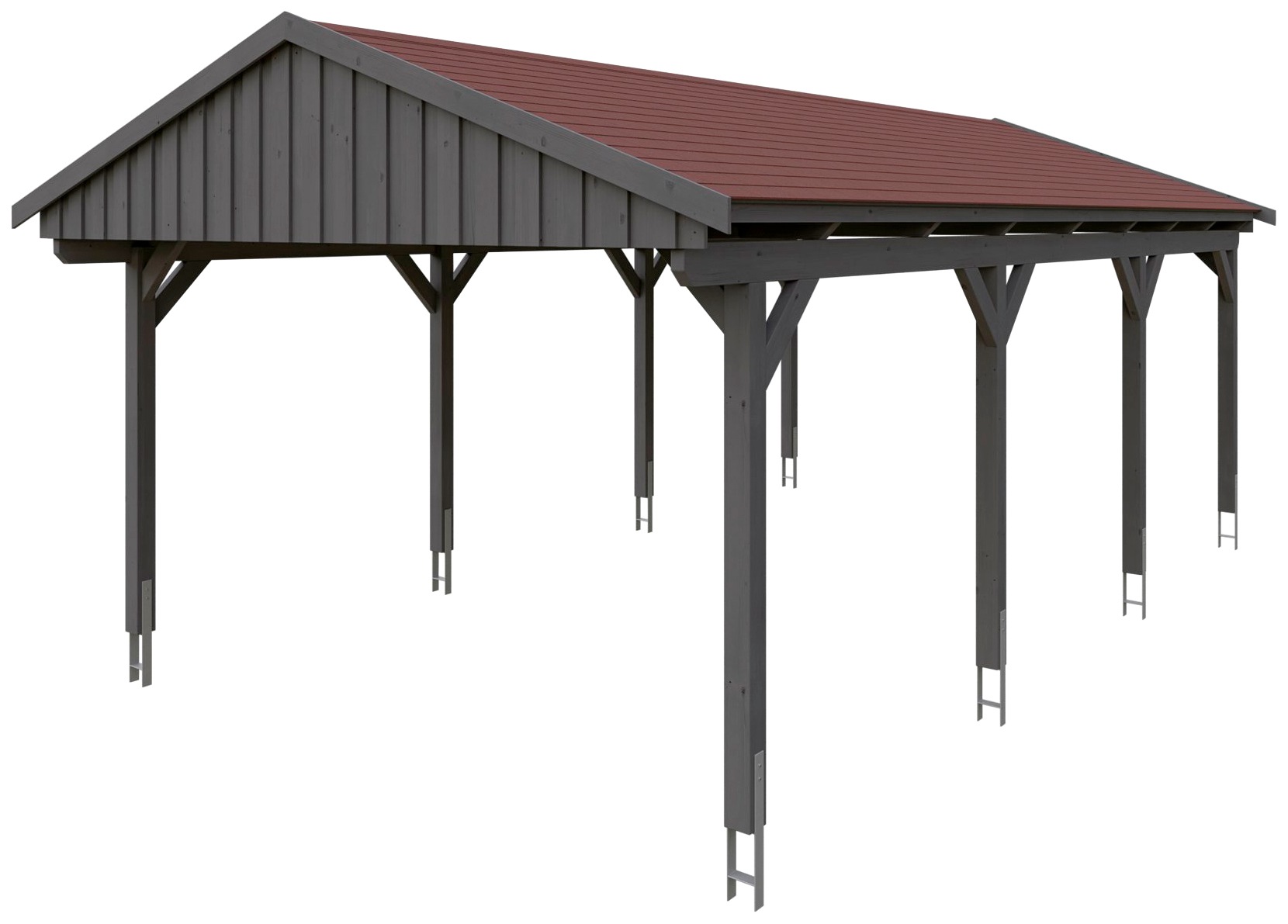 Skanholz Einzelcarport »Fichtelberg«, Leimholz-Nordisches Fichtenholz, dunkelgrau, mit roten Schindeln
