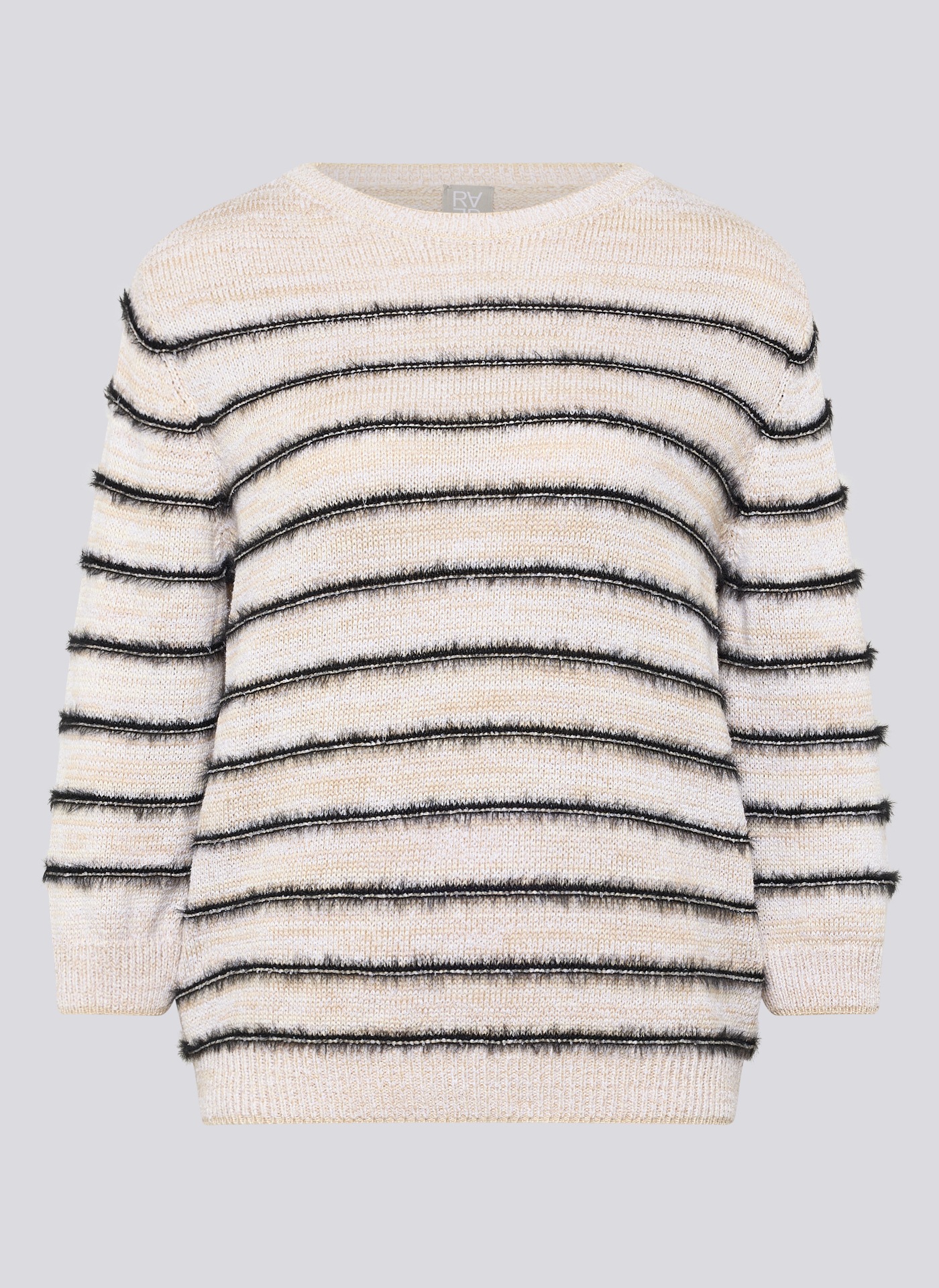 Rabe Damen Strickpullover Geringelt Beige Gr. 50 2