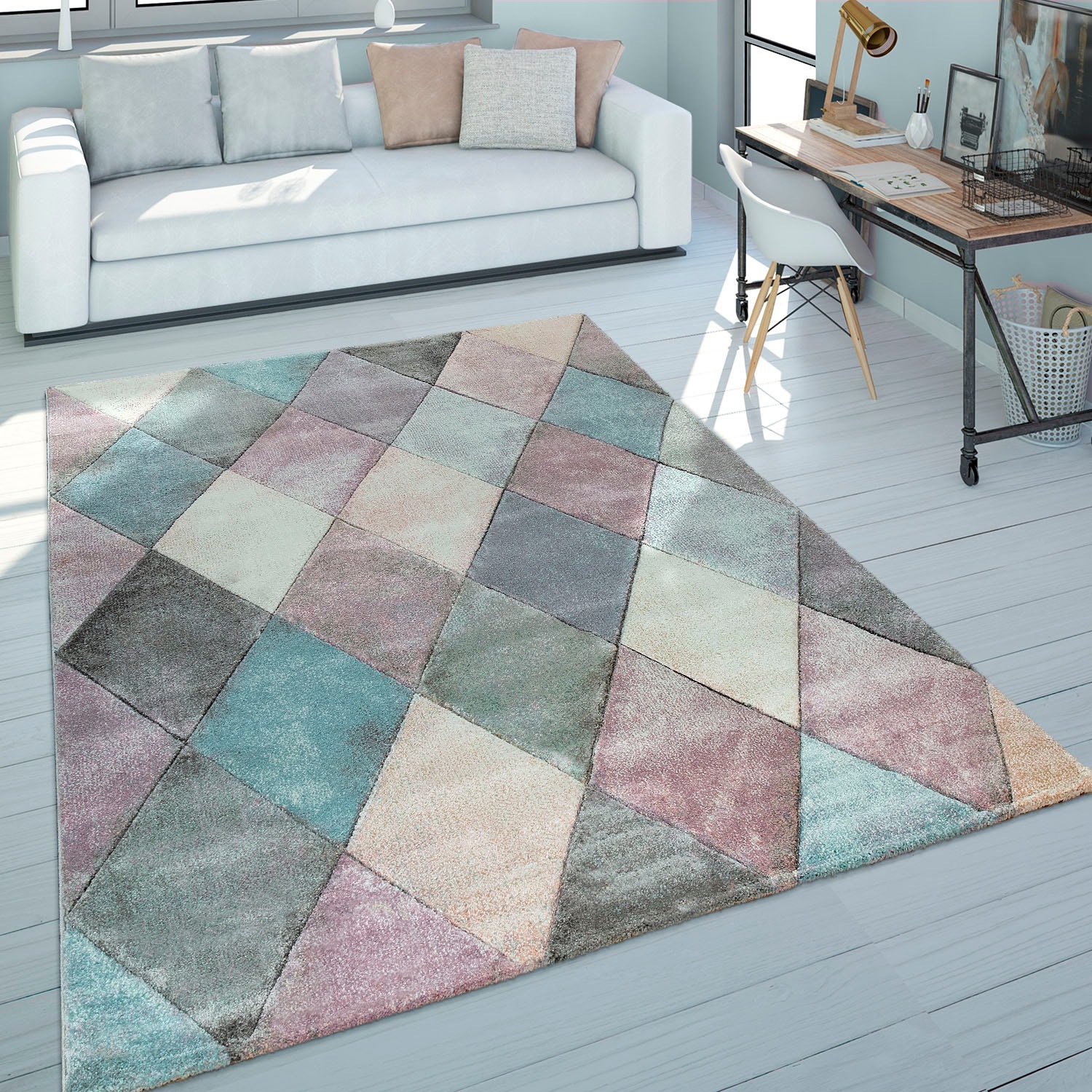 Paco Home Teppich »Lara Pastell-Farben, | Konturenschnitt handgefertigter Kurzflor, rechteckig, BAUR 238«, Rechnung auf