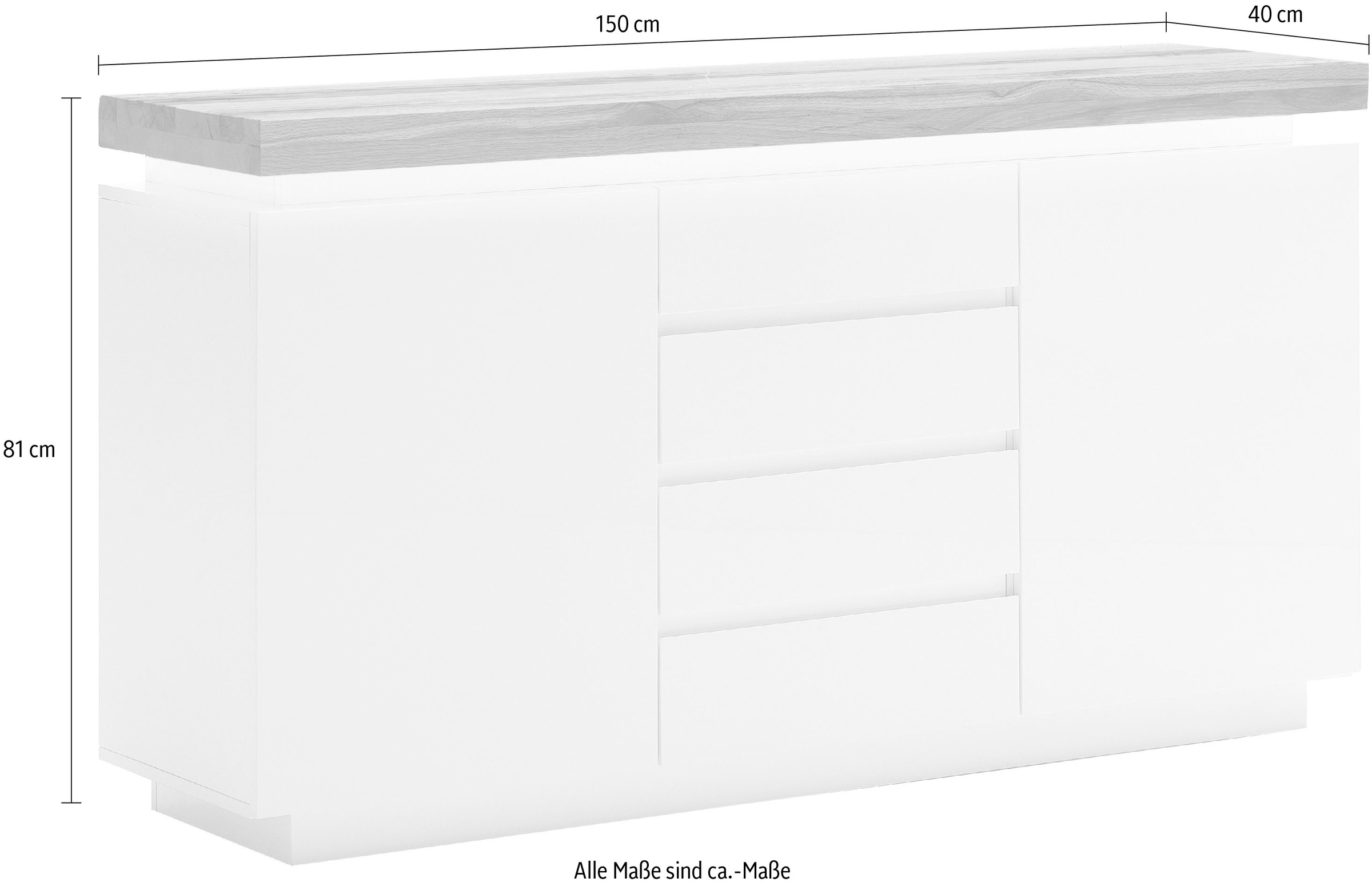 MCA furniture Sideboard »Romina«, mit LED Beleuchtung weiß dimmbar, inkl. Fernbedienung