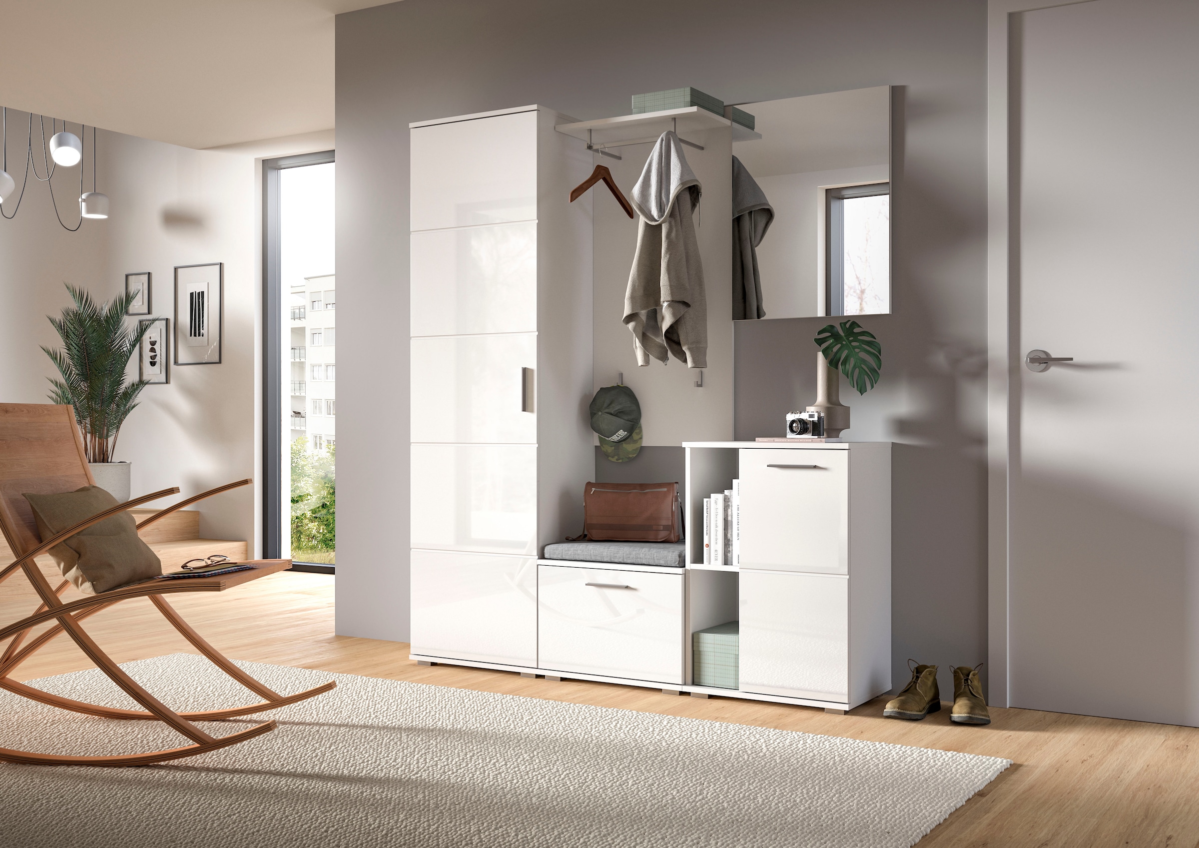 INOSIGN Schuhschrank »Valge, Breite 55cm, 1 Tür, 2 offene Fächer,2 verstellbare Einlegeböden«, Schuhkommode, Schuhregal, Kommode, Anrichte, Dielenschrank