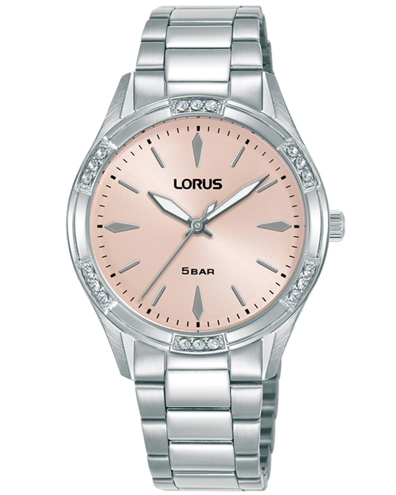 LORUS Quarzuhr Armbanduhr, Damenuhr, Edelstahlarmband, analog, Glassteine