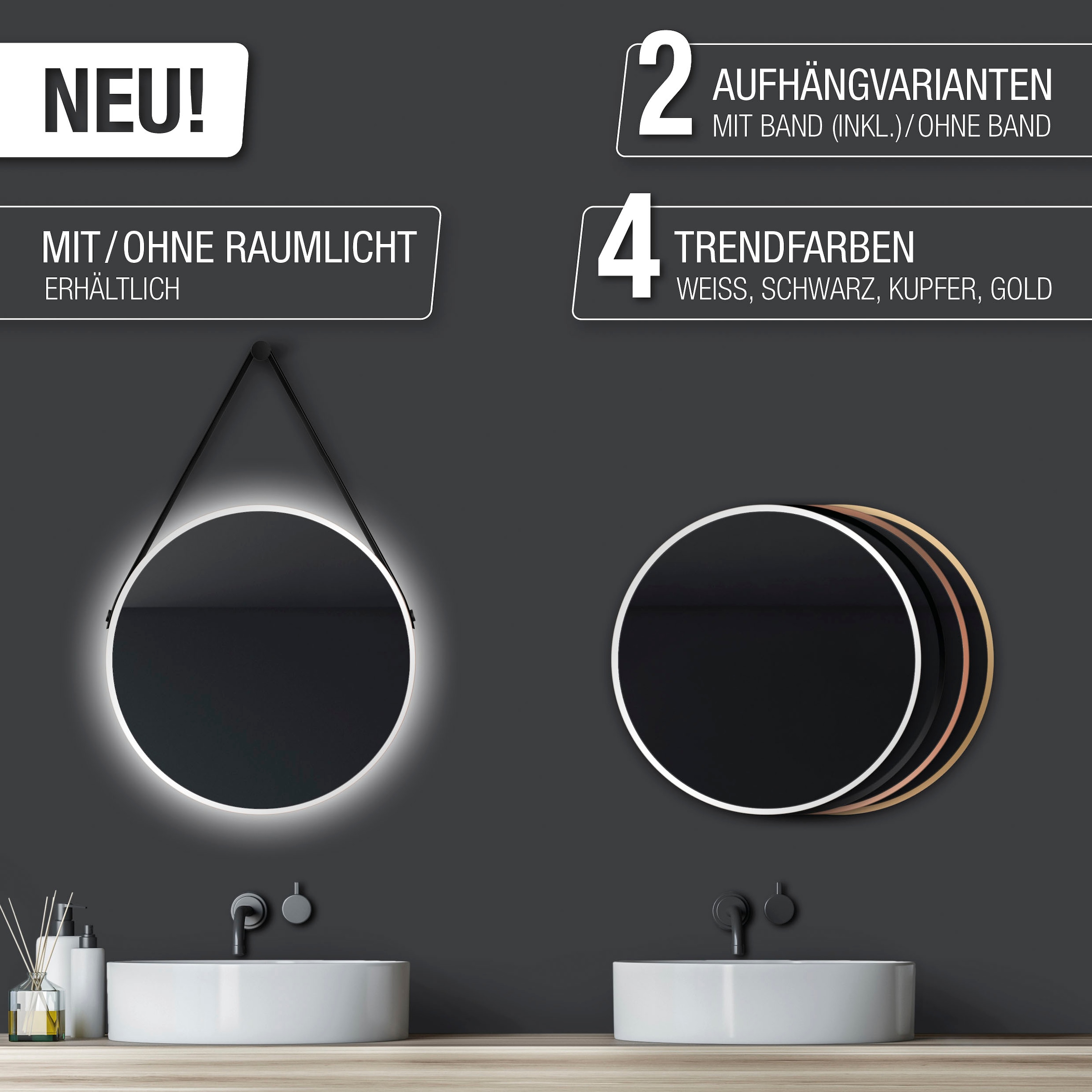 Talos LED-Lichtspiegel, rund, mit indirekter LED Beleuchtung, matt Ø 50 cm