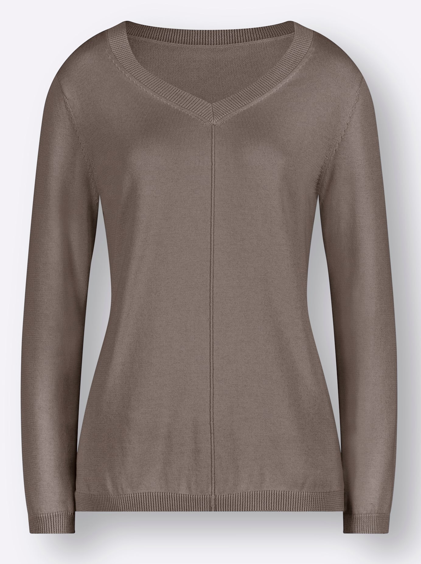 V-Ausschnitt-Pullover INSPIRATIONEN "Pullover", Damen, Gr. 54, grau (taupe), 100% Baumwolle, unifarben, Pullover 3