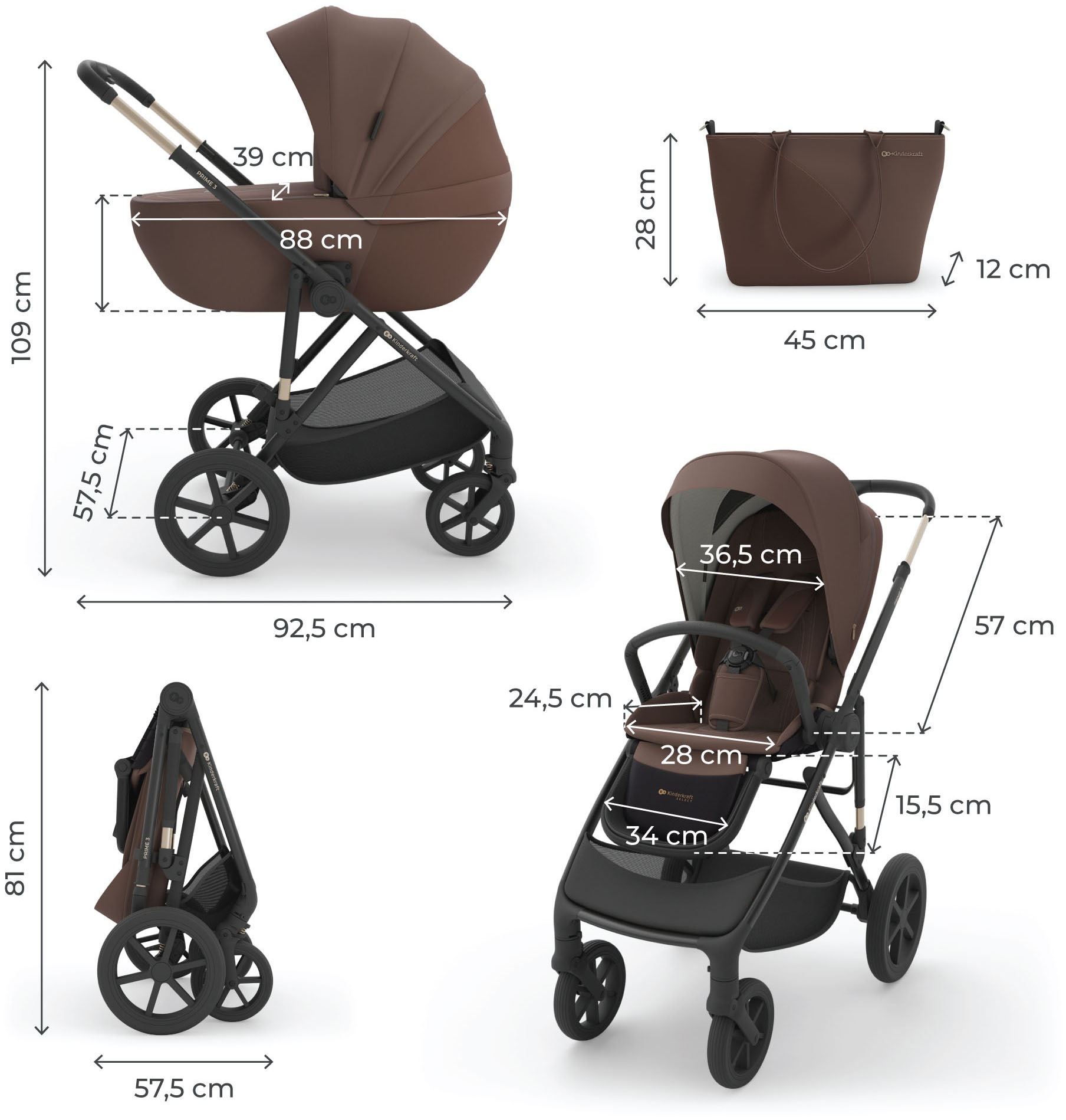 Kinderkraft Kombi-Kinderwagen »PRIME 3 3in1« 22 kg inkl. Babyschale MINK