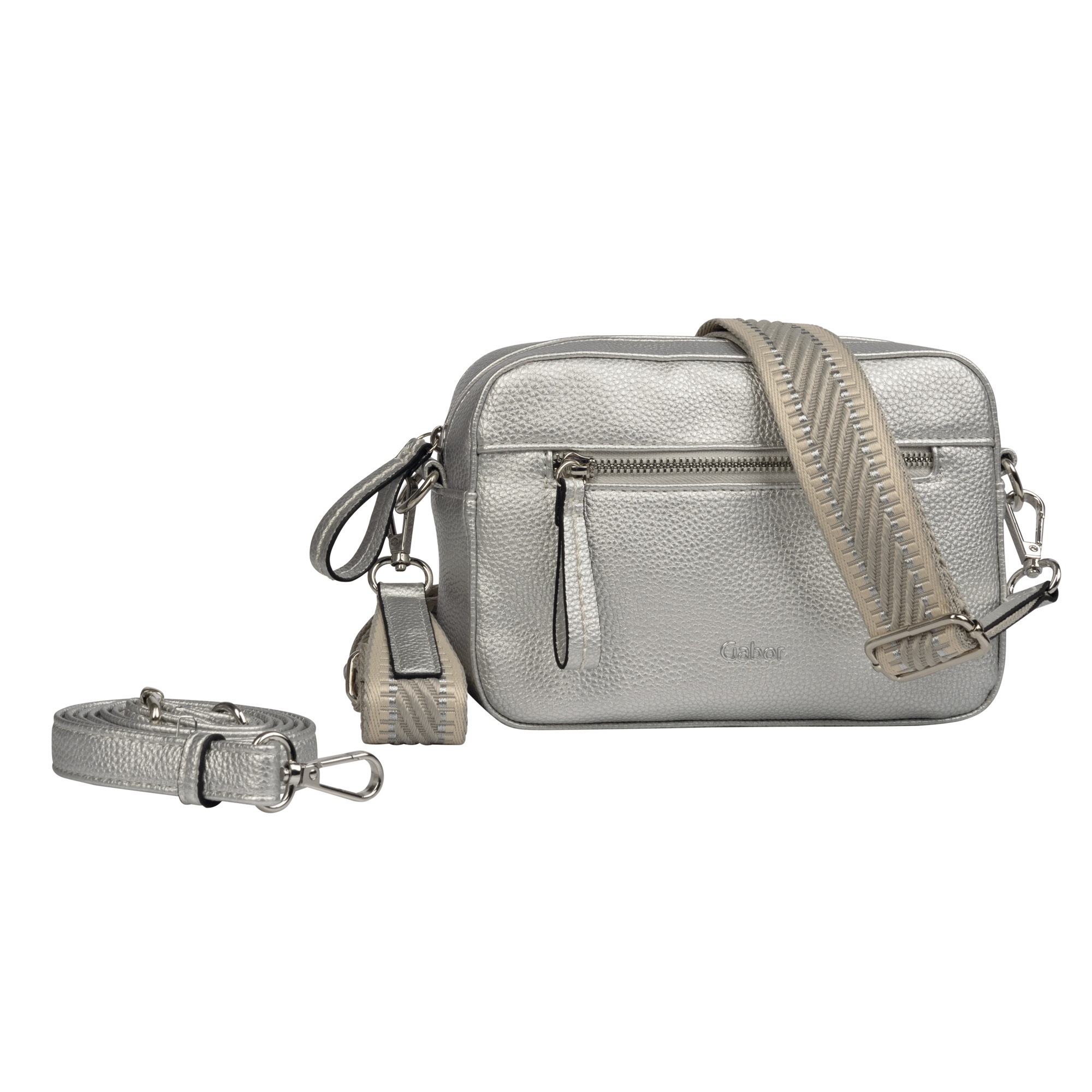 Handtasche GABOR "Silena", Damen, Gr. B/H/T: 22cm x 15cm x 7cm, silber, Polyurethan, clean, gepflegt, geprägtes Muster, unifarben, Taschen Handtasche, hochwertig gewebte Gurtband und ein filigranes Logo 3