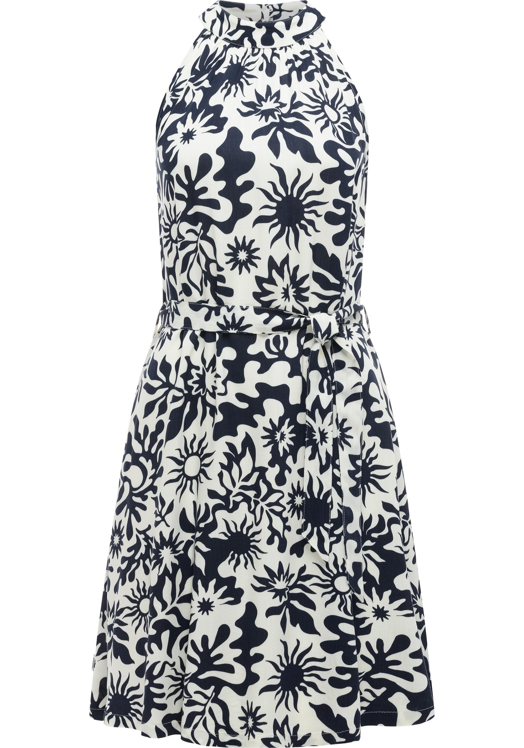 A-Linien-Kleid RAGWEAR "Angylee Print YOUMODO", Damen, Gr. XS (34), Normalgrößen, navy, Material: 100% Viskose, A-Linie knieumspielend, Neckholder, Ärmel ohne Ärmelschlitz, Kleider, Leichtes Sommerkleid mit Bindegürtel