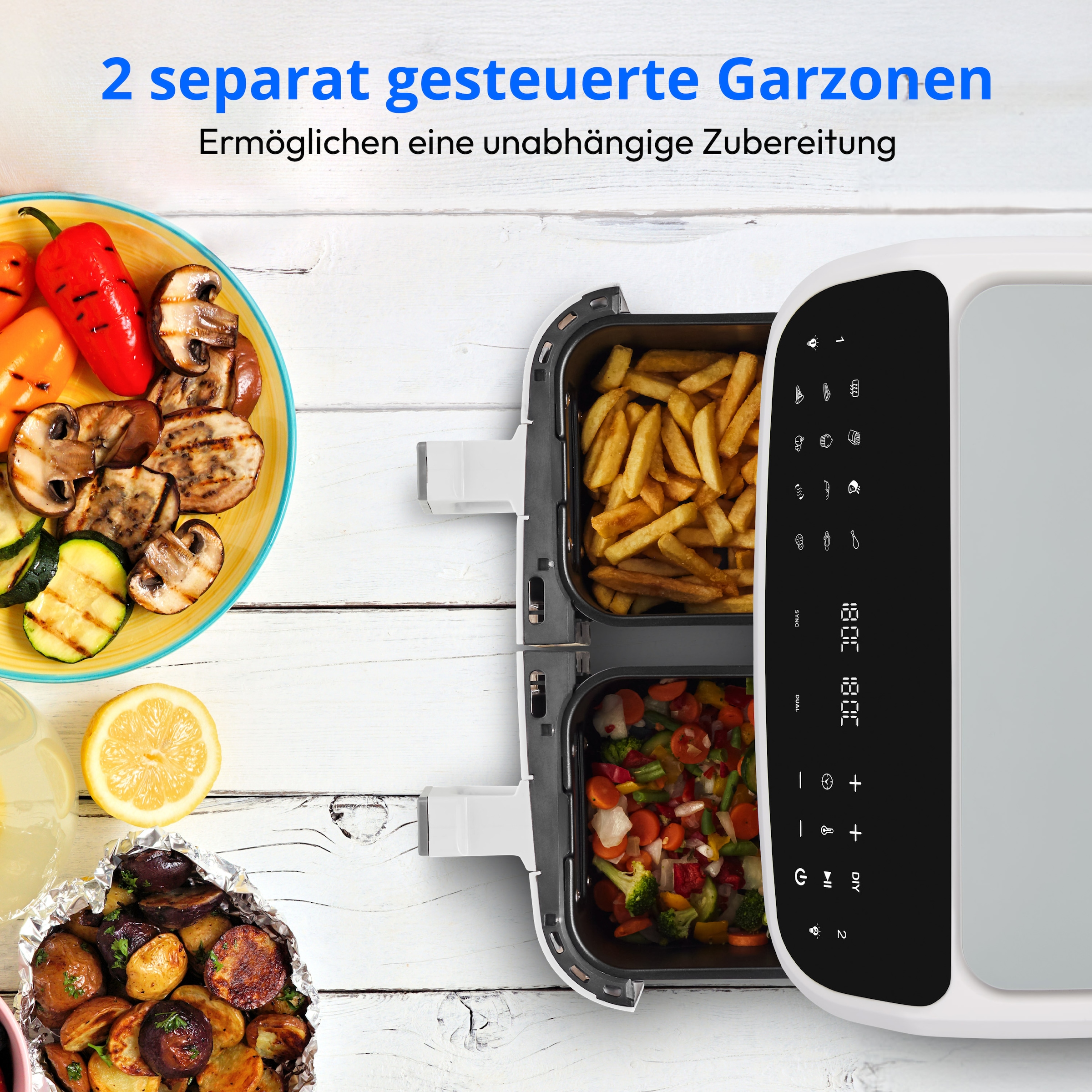 Medion® Heißluftfritteuse »MD 11760 P20XXL Twin«, 2400 W, Temperatur 50 - 200 °C, ILAG Beschichtung, Sync-Finish