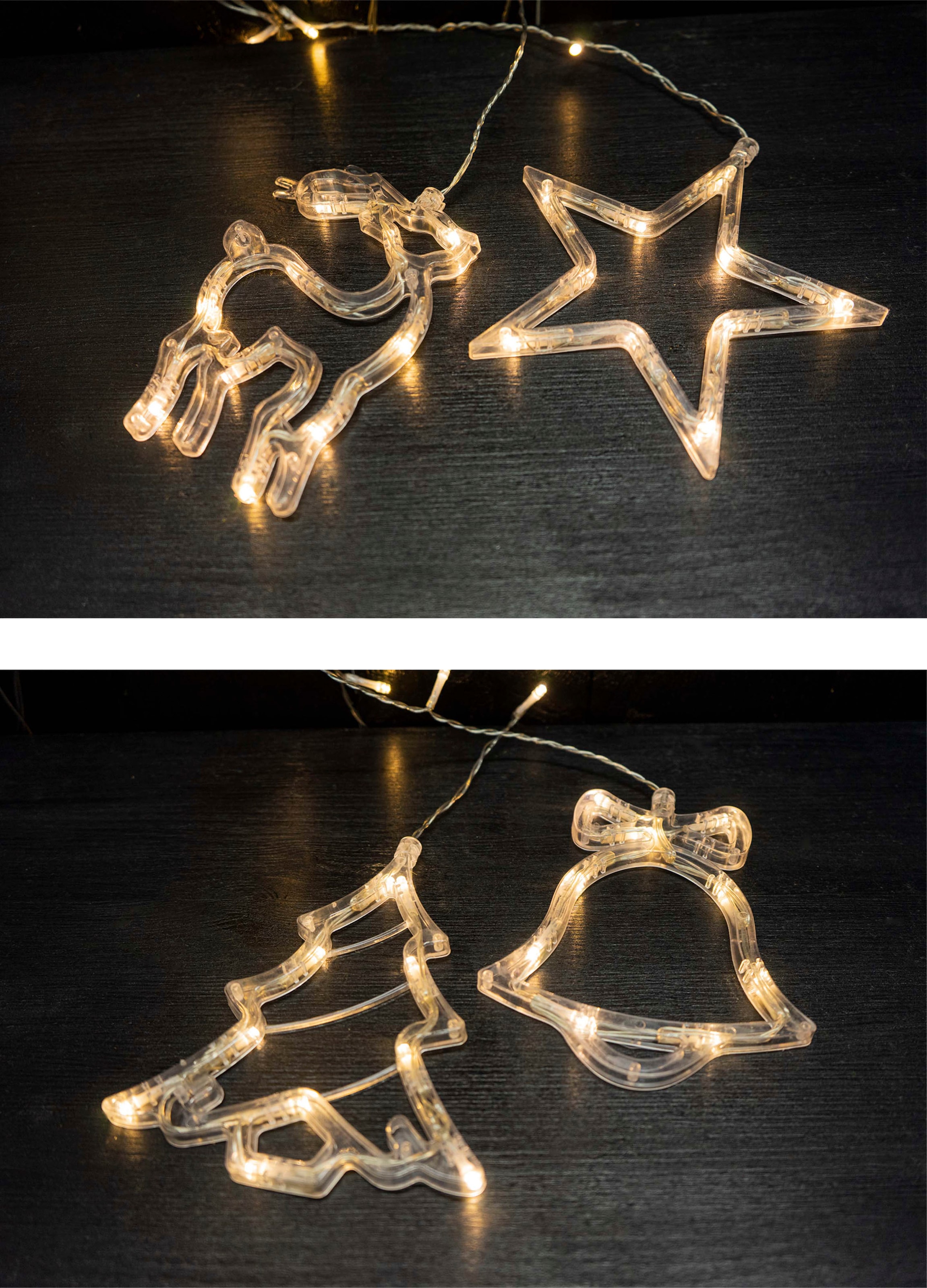 NOOR LIVING LED-Lichterkette »Weihnachtsdeko mit Stern, Glocke, Rentier und Baum«, mit 136 LEDs, 8 Strängen und 4 Motiven