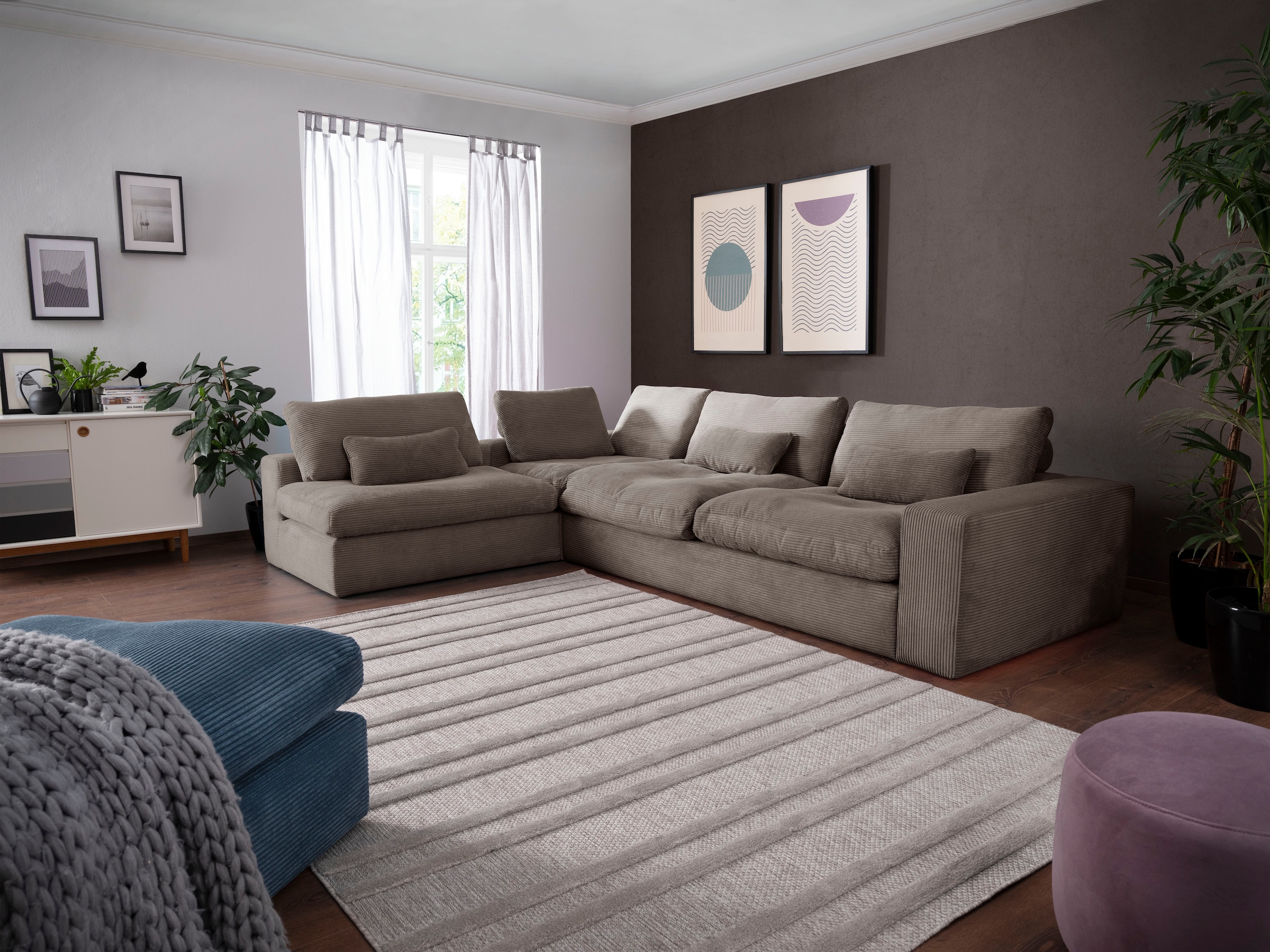 alina Ecksofa "Sandy" mit losen Sitz und Rückenkissen, in modernem Cordstof günstig online kaufen