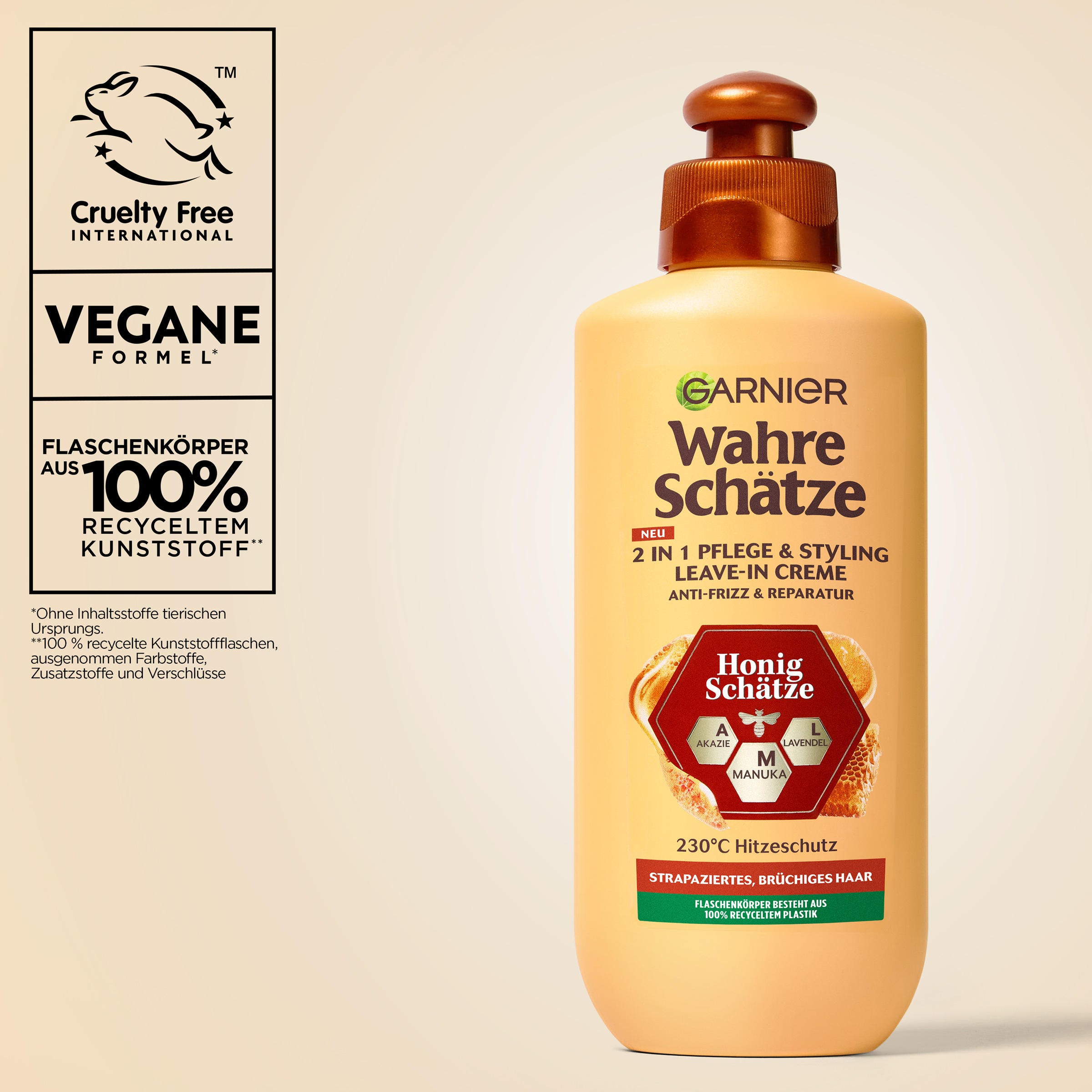 GARNIER Haarmousse »Garnier Wahre Schätze 2-in-1 Pflege & Styling Honig Schätze« für strapaziertes und brüchiges Haar, leichte Creme-Textur