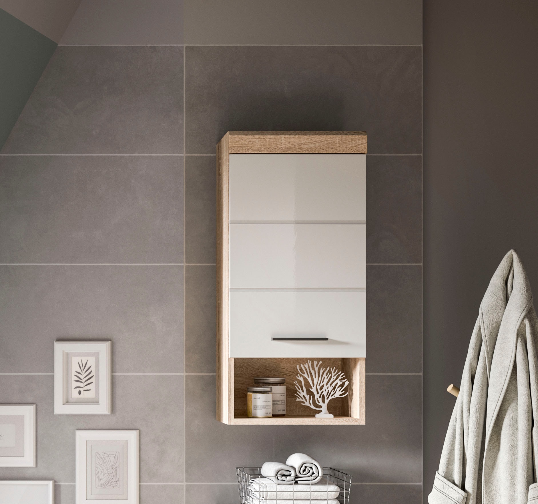 welltime Hängeschrank »SIENA, Breite 37cm, 1 Tür, 1 offenes Fächer, 1 Einlegeboden, MDF-Front« TOPSELLER!, 1 Stk. tlg. in verschiedenen Farben erhältlich, Badmöbel, Badschrank, Schrank, Bad