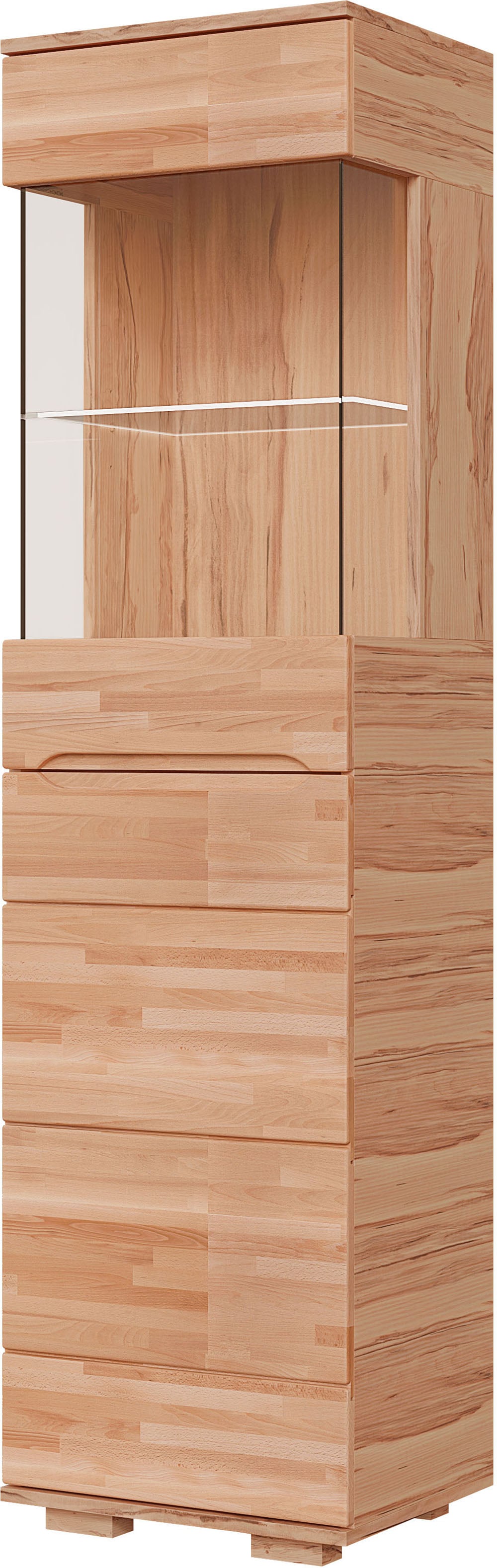 OTTO home Vitrine "VETRO: Fronten aus Massivholz, Korpus aus Melamin, 1Glastür" Kernbuche B/T/H:50/40/190cm, 3Variable einlegeboden, Türanschlag L/R