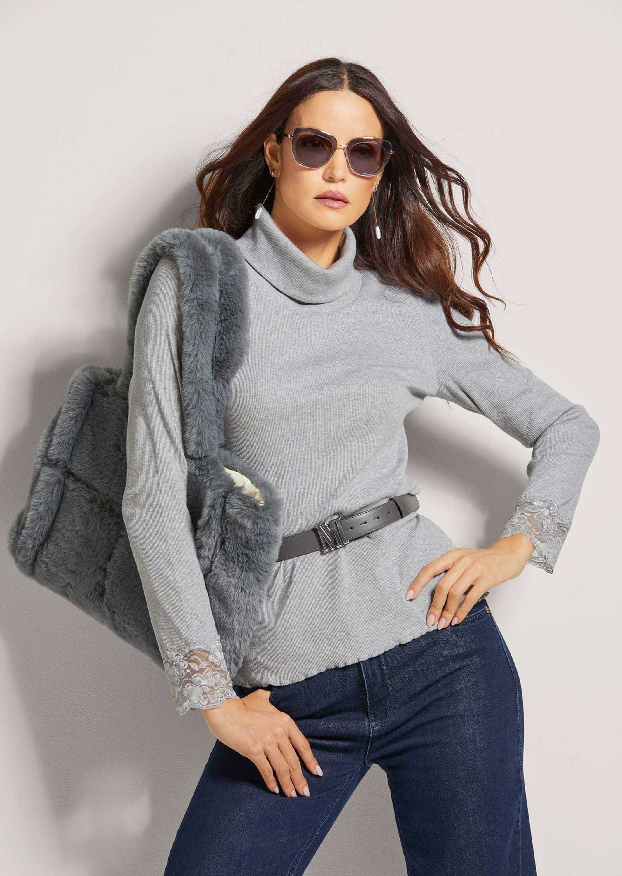MADELEINE Long Sleeve Turtleneck Shirt Grey Size 38 5