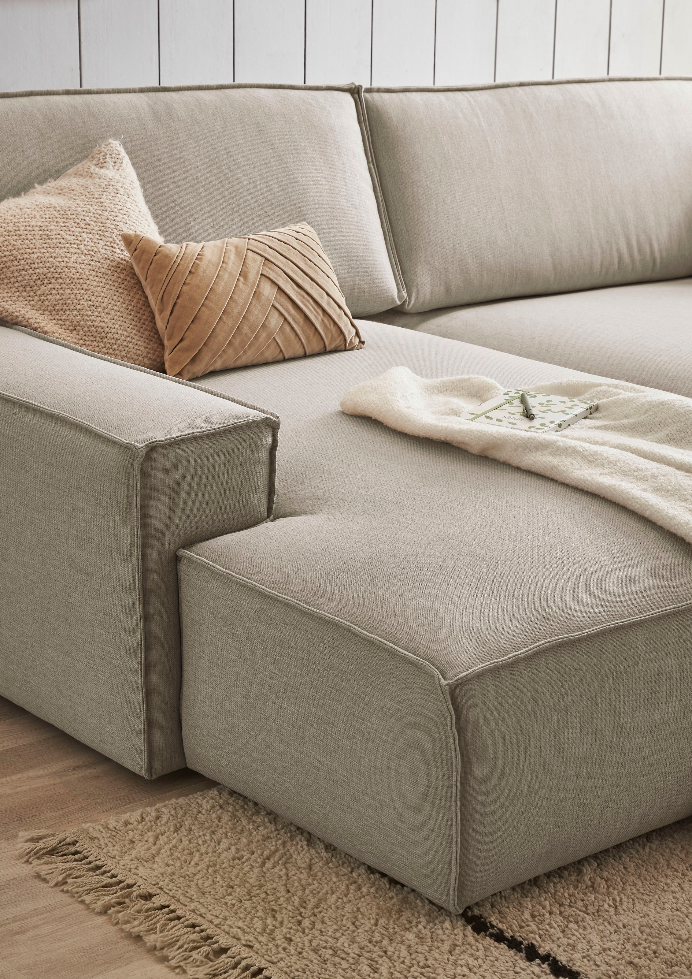 Home affaire Polsterecke »NEU: SHERWOOD XXL tief, L-Form mit Schlaffunktion, Big-Sofa mit Hocker«, (Set, 2 St.), stellbar zum Schlafsofa (Krokodilverbinder), Cord, Leinenoptik