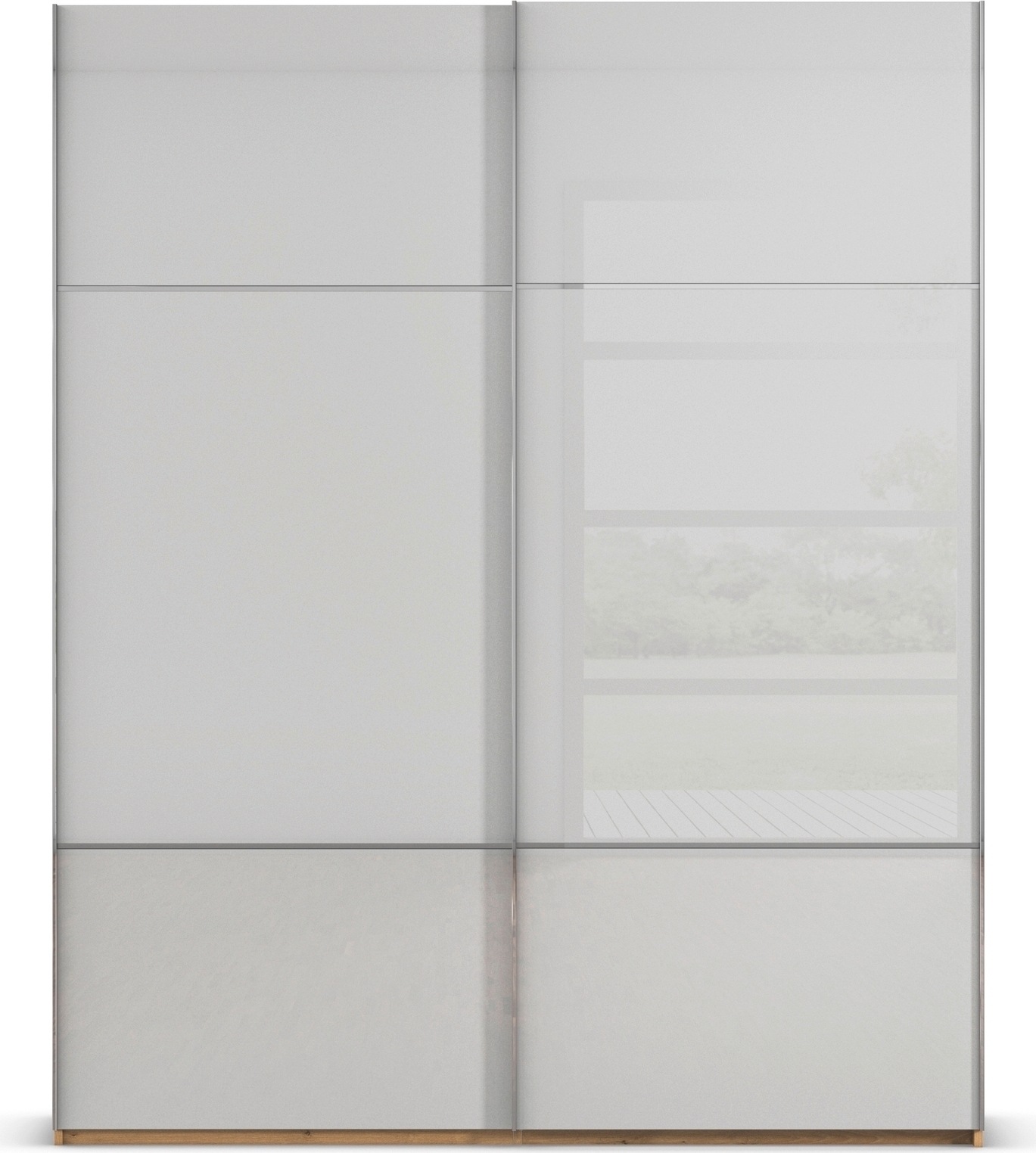 rauch Schwebetürenschrank »Kleiderschrank Schrank Garderobe Schlafzimmerschrank SCALE-TRIO«, edle dreigeteilte Front mit 2 Zierleisten Glasfront MADE IN GERMANY