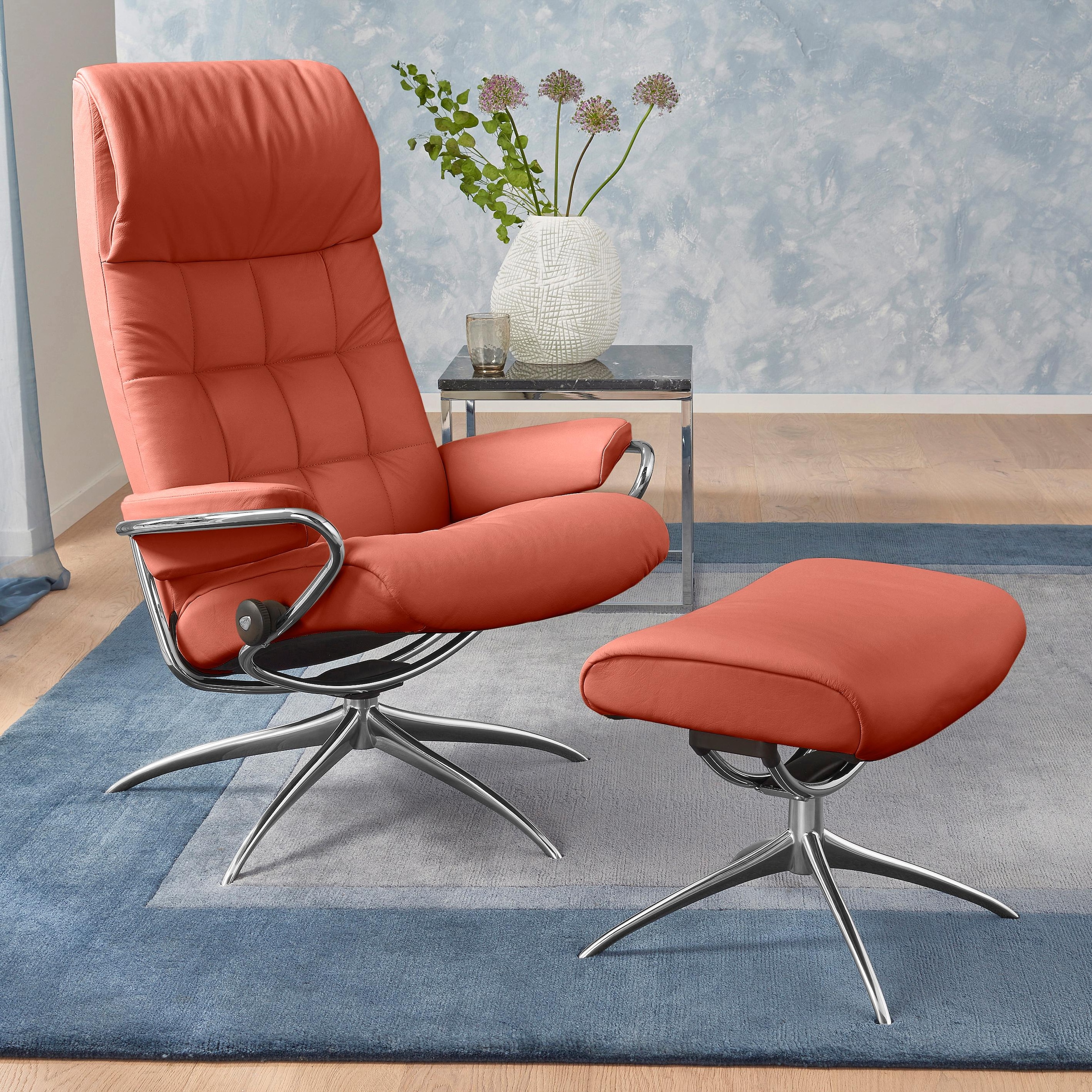 Stressless Relaxsessel "London" Set, Relaxsessel mit Hocker, mit Hocker, High Back, mit Star Base, Gestell Chrom