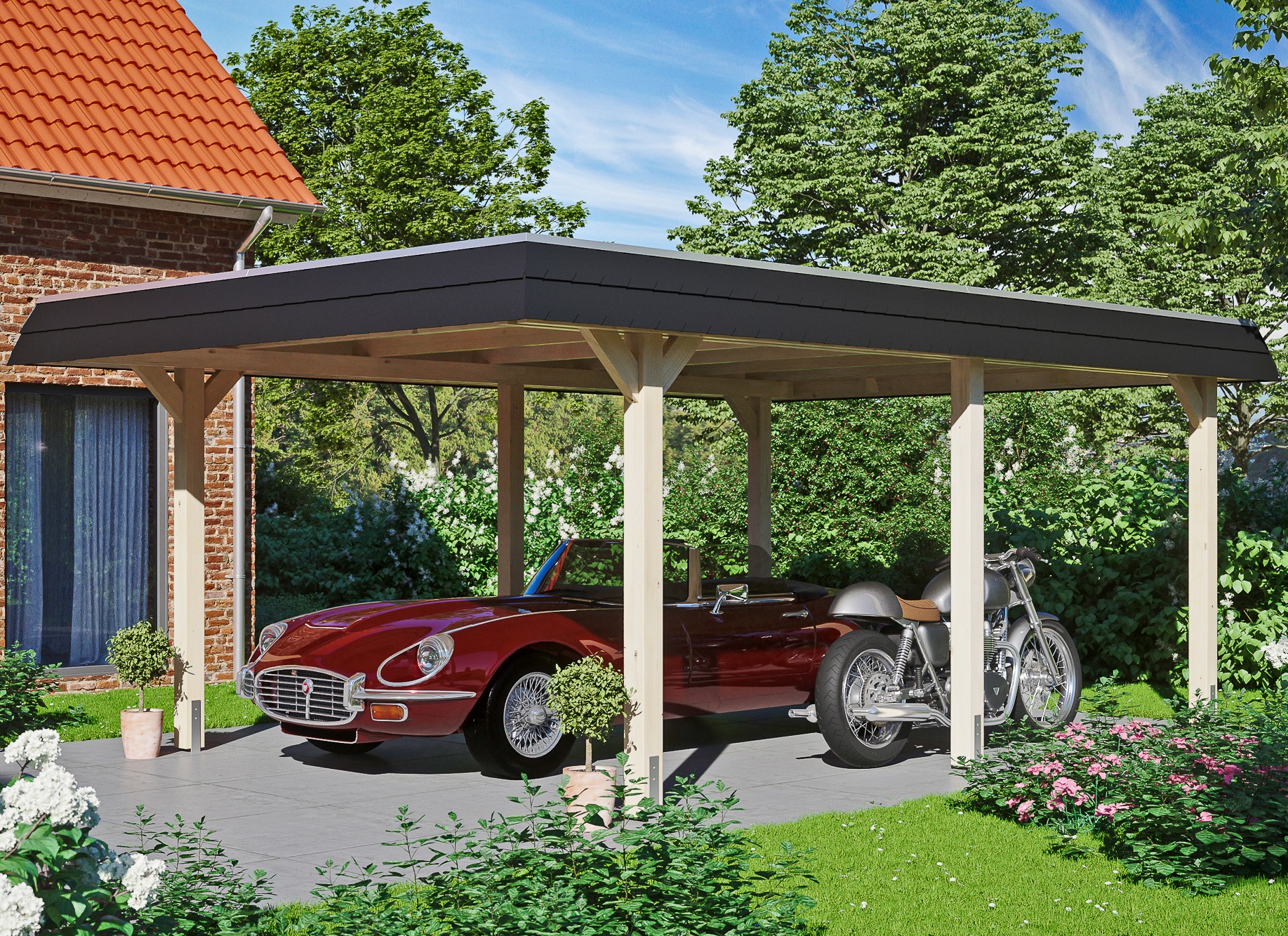 Skanholz Einzelcarport "Wendland", Leimholz-Nordisches Fichtenholz, 341 cm, natur