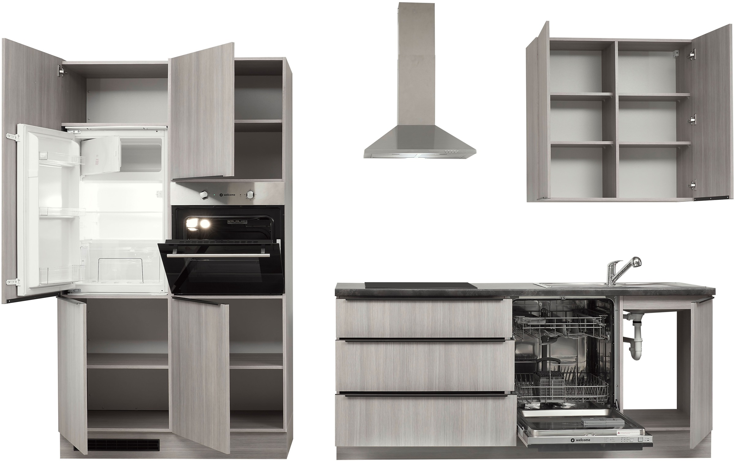 BASIC by Balculina Küchenzeile »Landzeit BxHxT 320x240x60 cm«, Breite 320cm, wahlweise mit E-Geräten, Softclose, Metallschubkasten