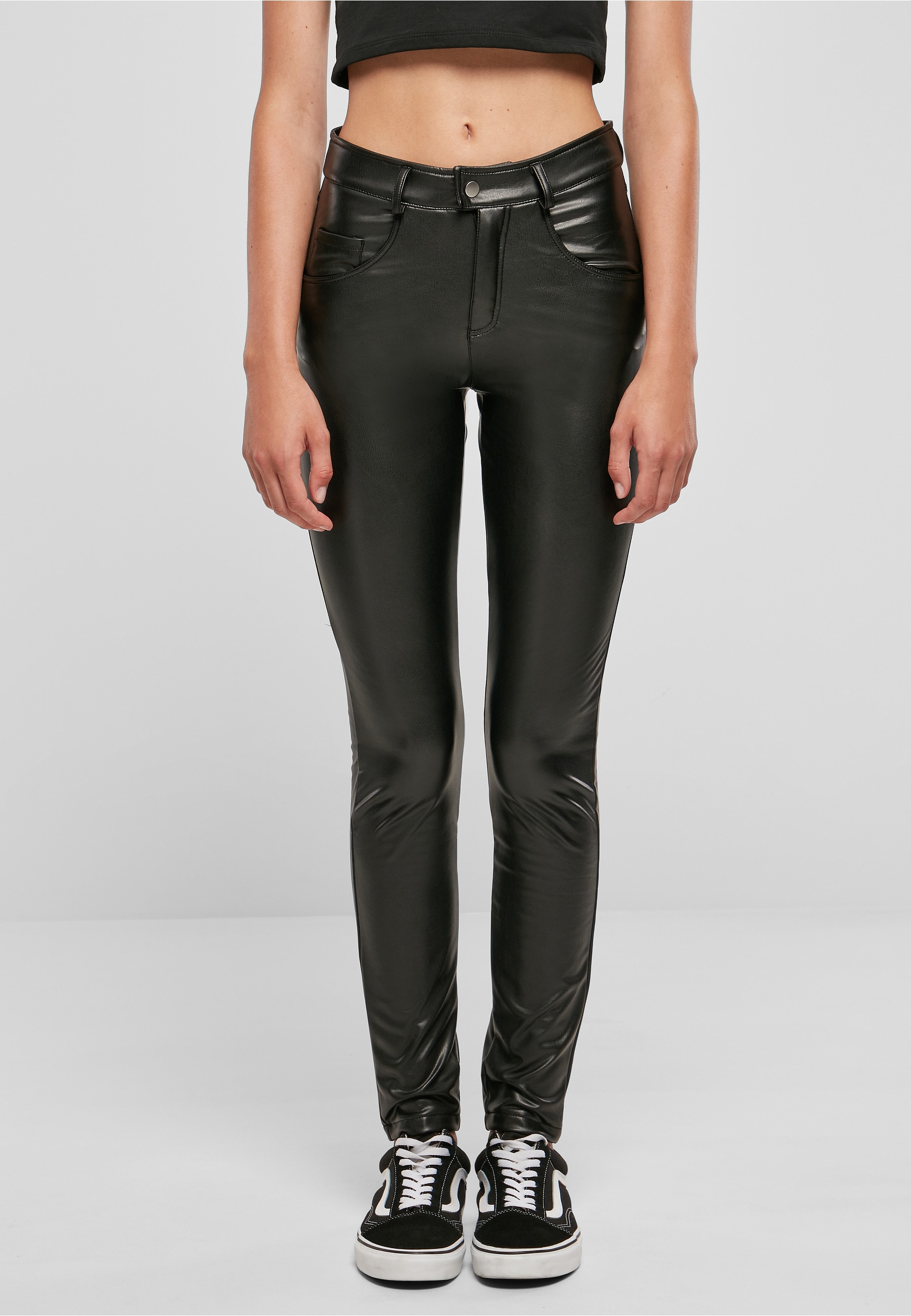 URBAN CLASSICS Lederhose »Urban Classics Damen Ladies Mid Waist Synthetic Leather Pants«