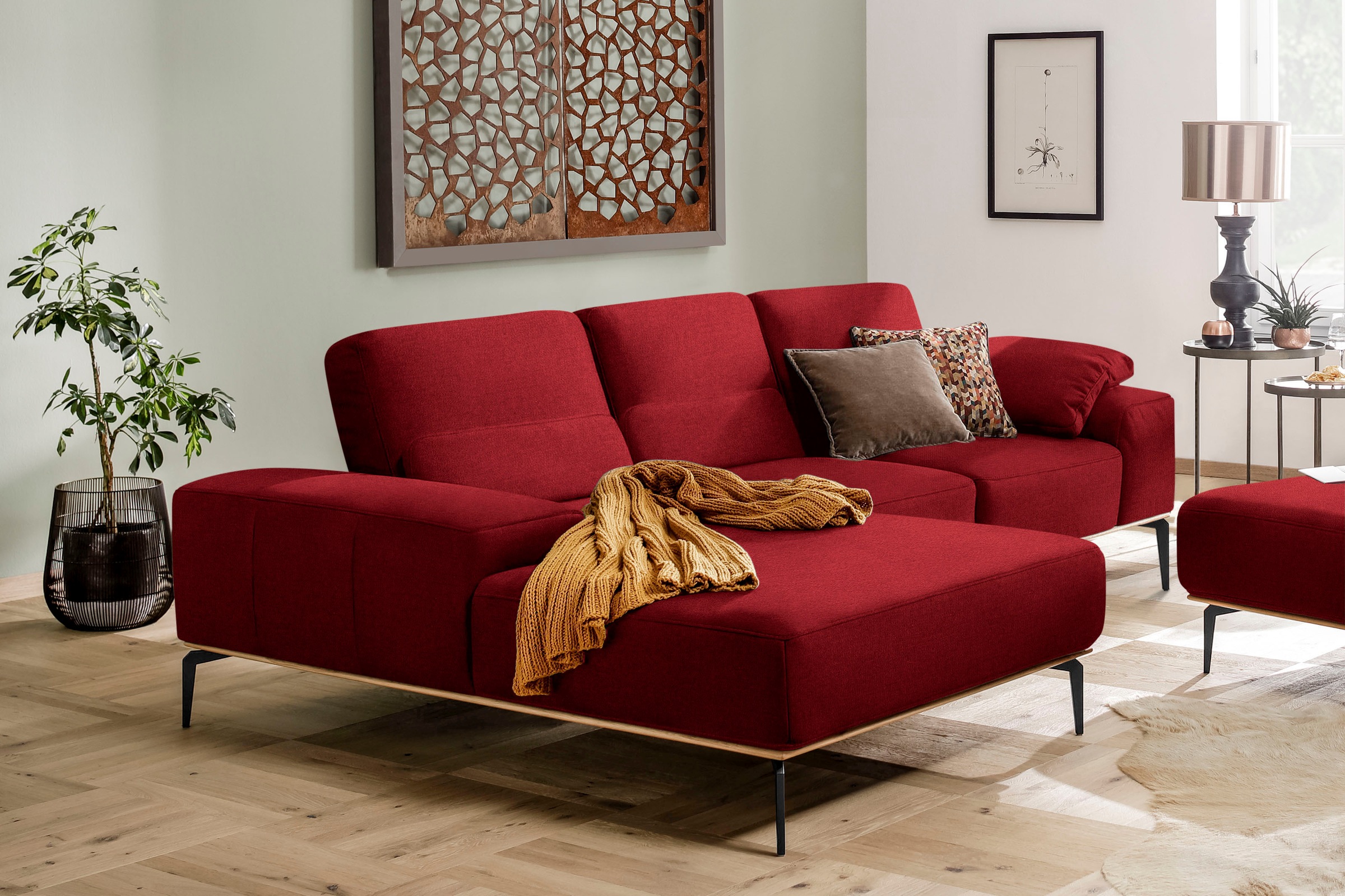 W.SCHILLIG Ecksofa »run, Designsofa mit tollem Sitzkomfort, bequem, L-Form«, mit Holzsockel, Füße in Schwarz pulverbeschichtet, Breite 279 cm