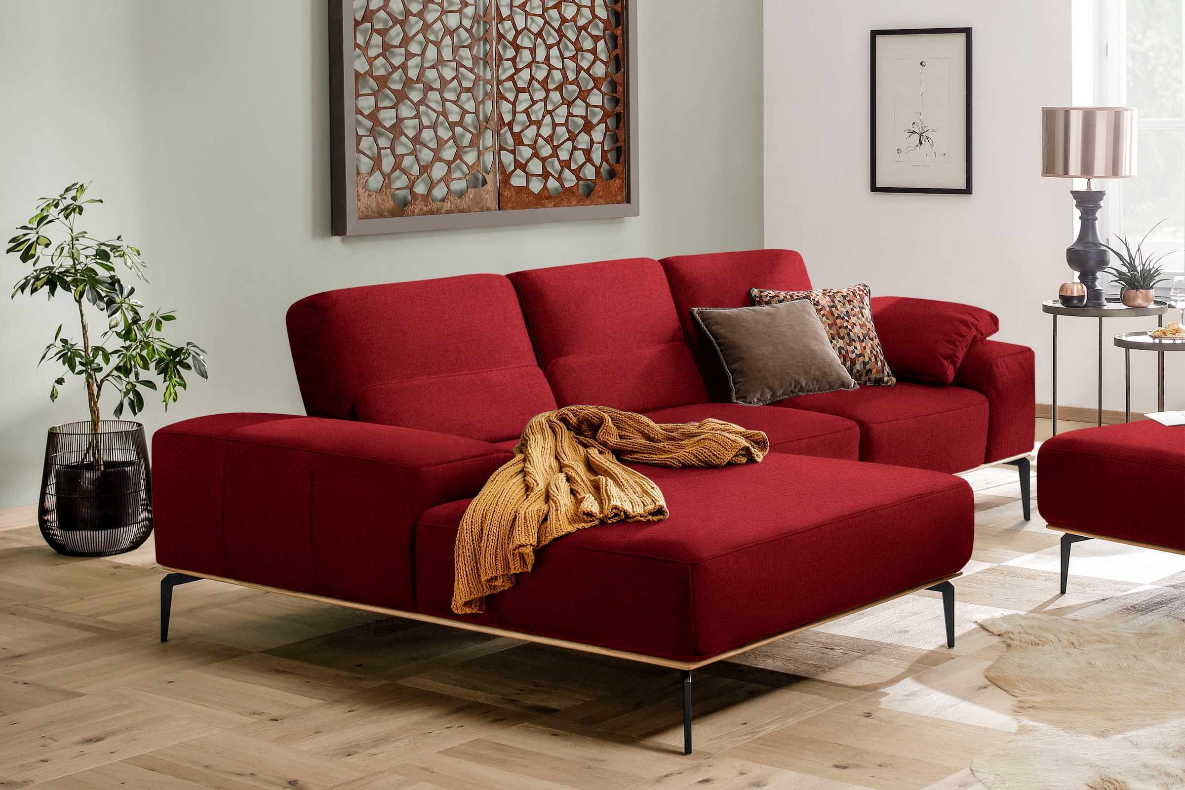 W.SCHILLIG Ecksofa "run, Designsofa mit tollem Sitzkomfort, bequem, L-Form" mit Holzsockel, Füße in Schwarz pulverbeschichtet, Breite 279 cm