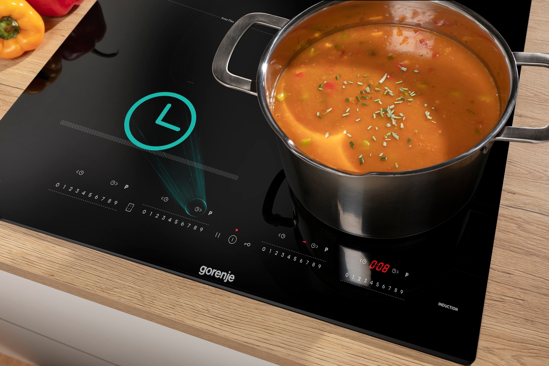 GORENJE Flex-Induktions-Kochfeld »GI 6442 BSCE«, AreaFlex verbindet Kochzonen für gleichmäßiges Garen in großen Töpfen.