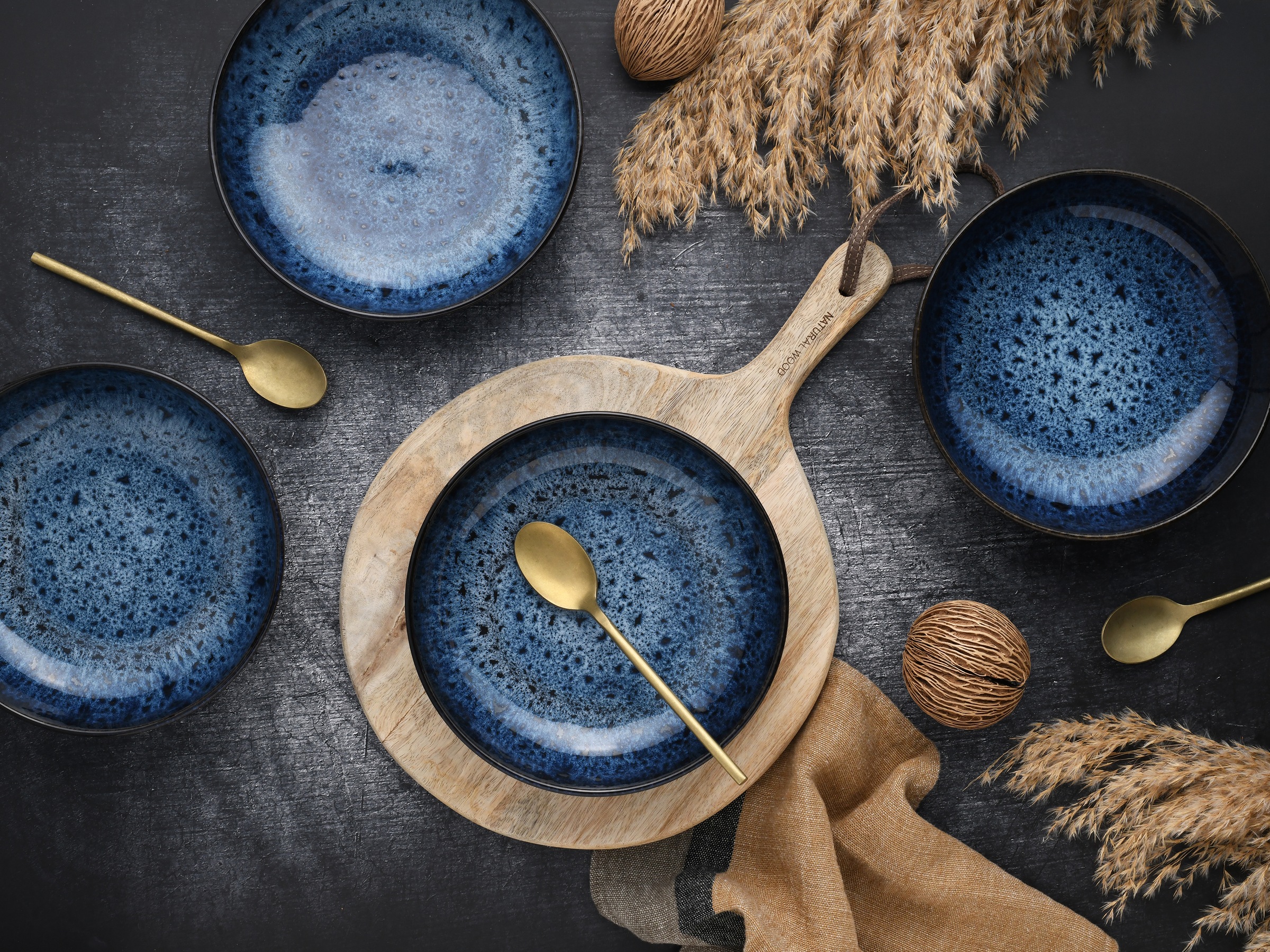 CreaTable Schüssel »Allround Magic Blue, Poke Bowl, 4-tlg.« 4 aus Steinzeug Moderne Coupeform, Reaktivglasur
