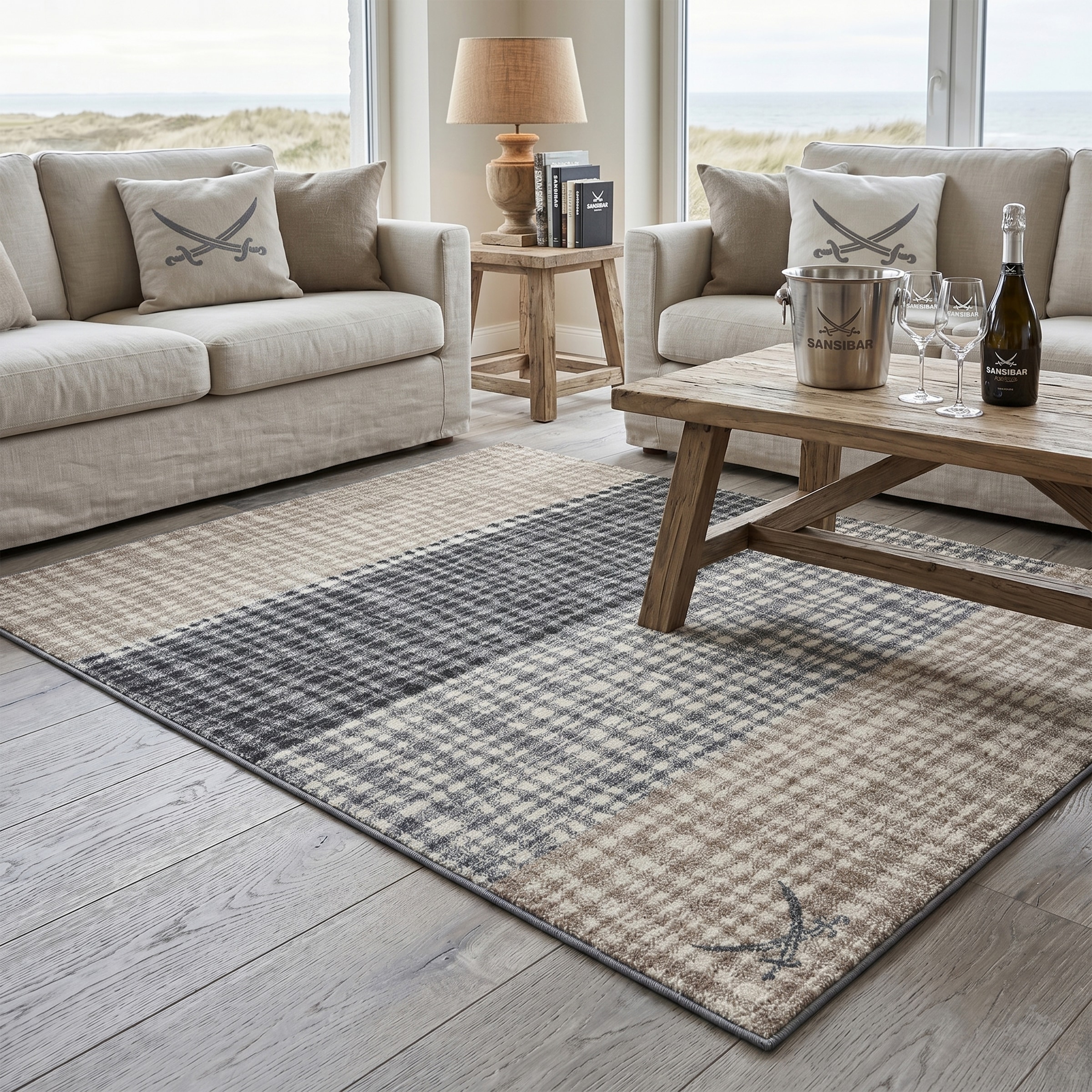 Sansibar Teppich "Heide SA-039" rechteckig 10 mm Höhe modernes Design, gestreift, mit Motiv: gekreuzte Säbel, Wohnzimmer