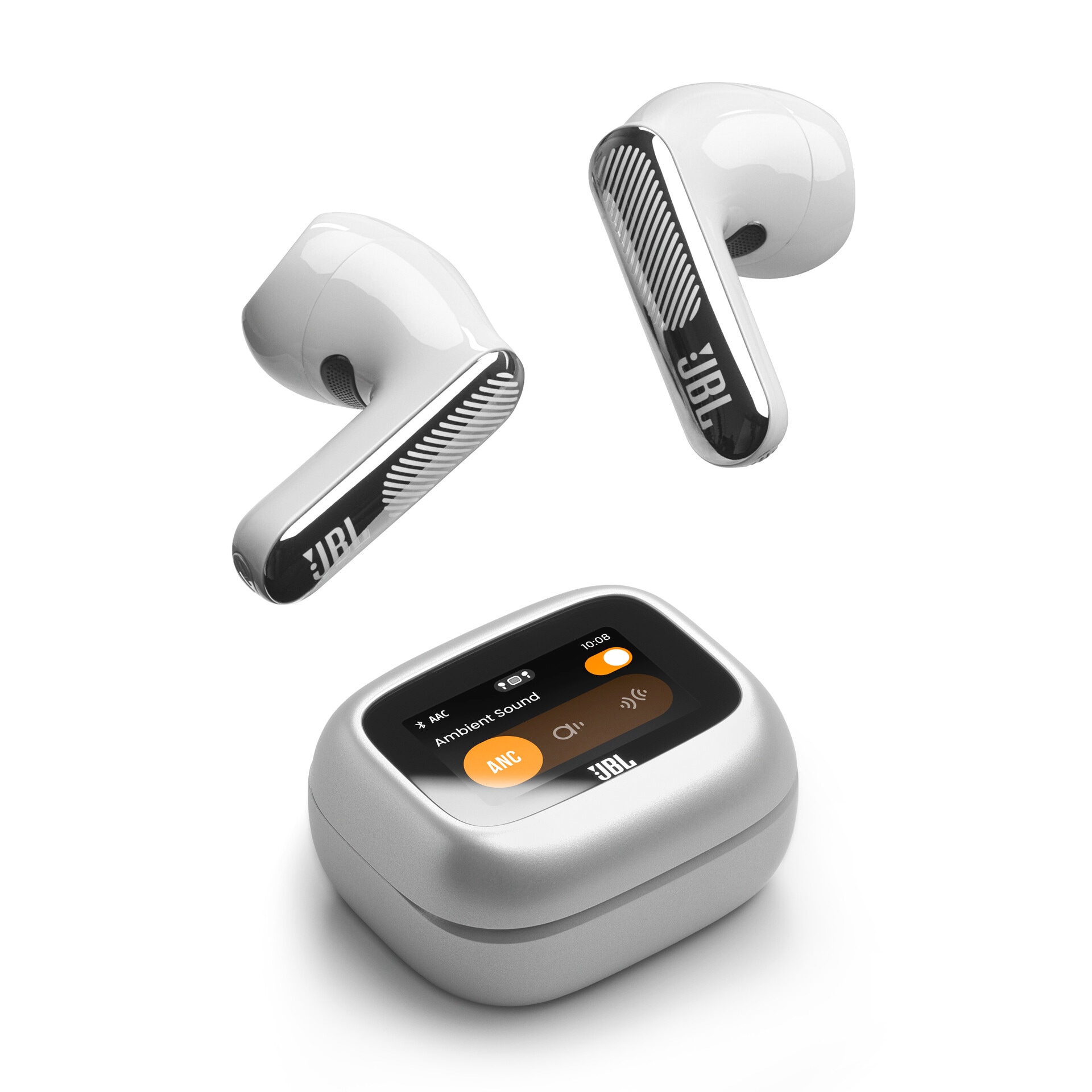 JBL wireless In-Ear-Kopfhörer "LIVE FLEX 4", weiß (silber), B:10,5cm H:4,5cm T:16,5cm, Kopfhörer, Kabellose Ohrhörer mit Noise-Cancelling-Funktion - E