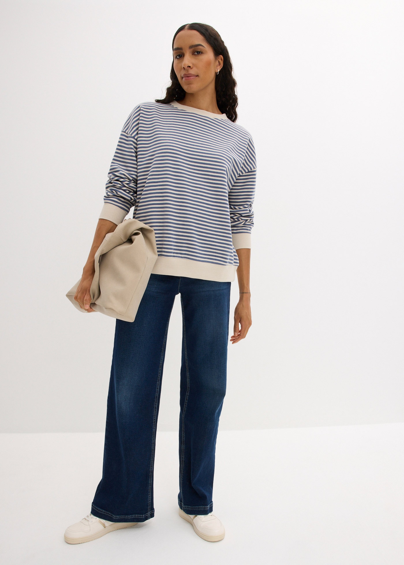 bonprix Sweatshirt »Oversize-Sweatshirt«, Oversize-Passform, gestreiftes Design, aus Baumwollmischung
